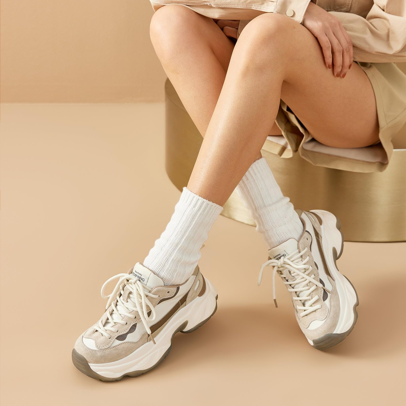 BEAU TODAY Women's Chunky Sneakers - Comfortable Lace-Up Fashion Dad Shoes for Casual Wear, Walking & Everyday Outfits