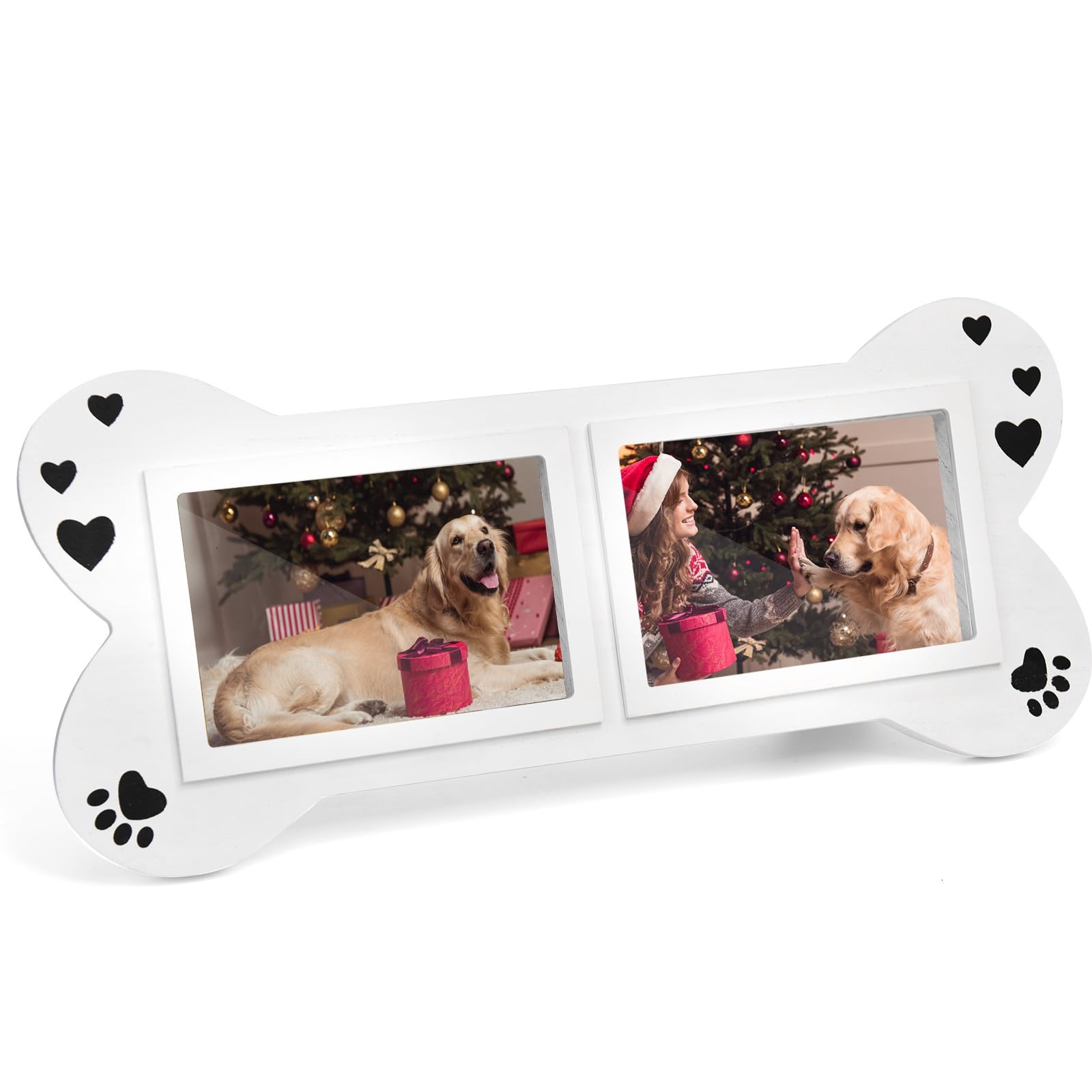 Timoo 4x6 Wooden Dog Picture Frame - Double Collage Photo Display for Pet Lovers | Perfect Christmas Gift for Dog Moms & Women | Elegant White Home Decor | Ideal for Living Room, Bedroom or Office Display