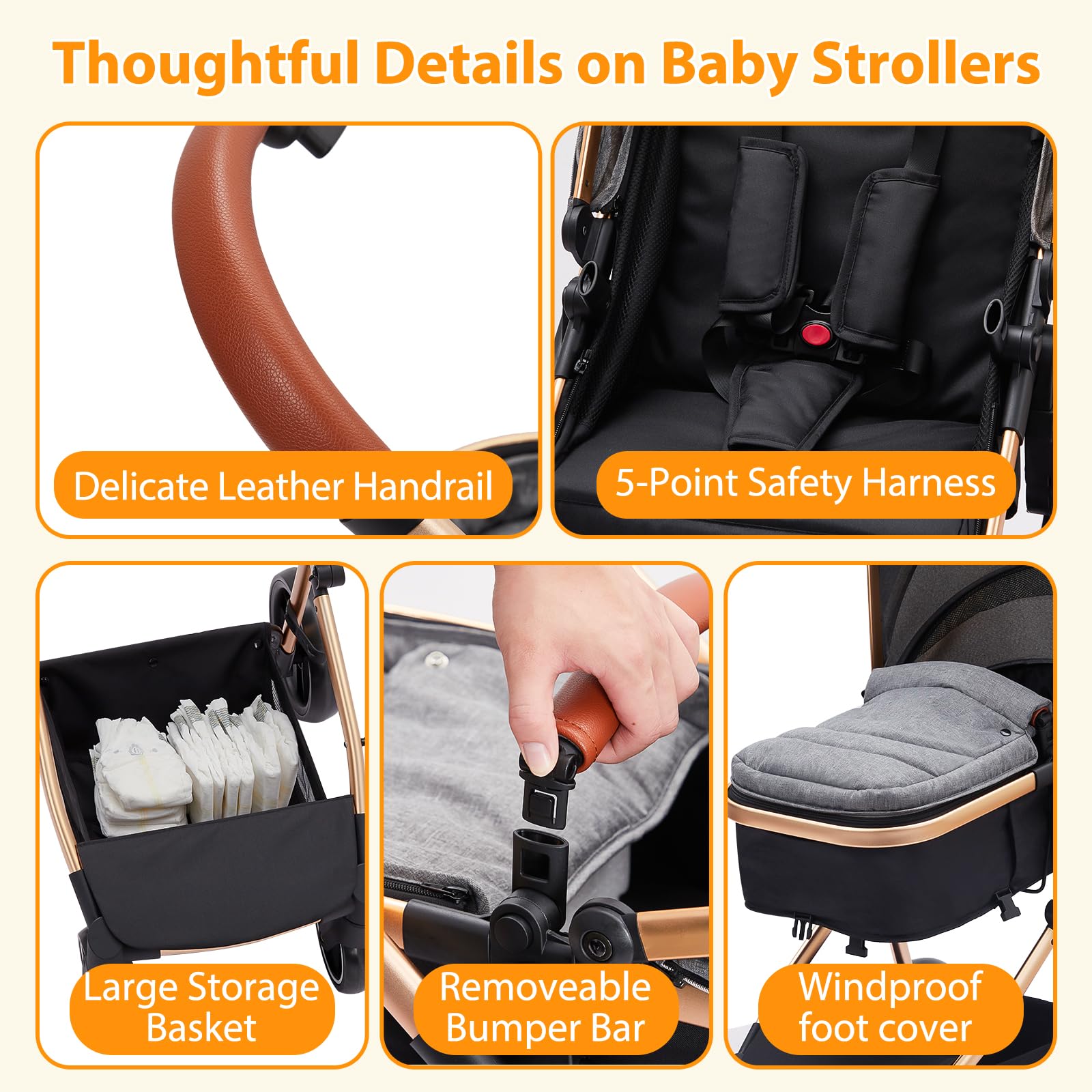 2 in 1 Convertible Baby Stroller with Reversible Bassinet - Foldable Lightweight Aluminum Pushchair for Newborn & Toddler - 5-Point Safety Harness - Gray | Perfect for Park Walks, Shopping & Travel