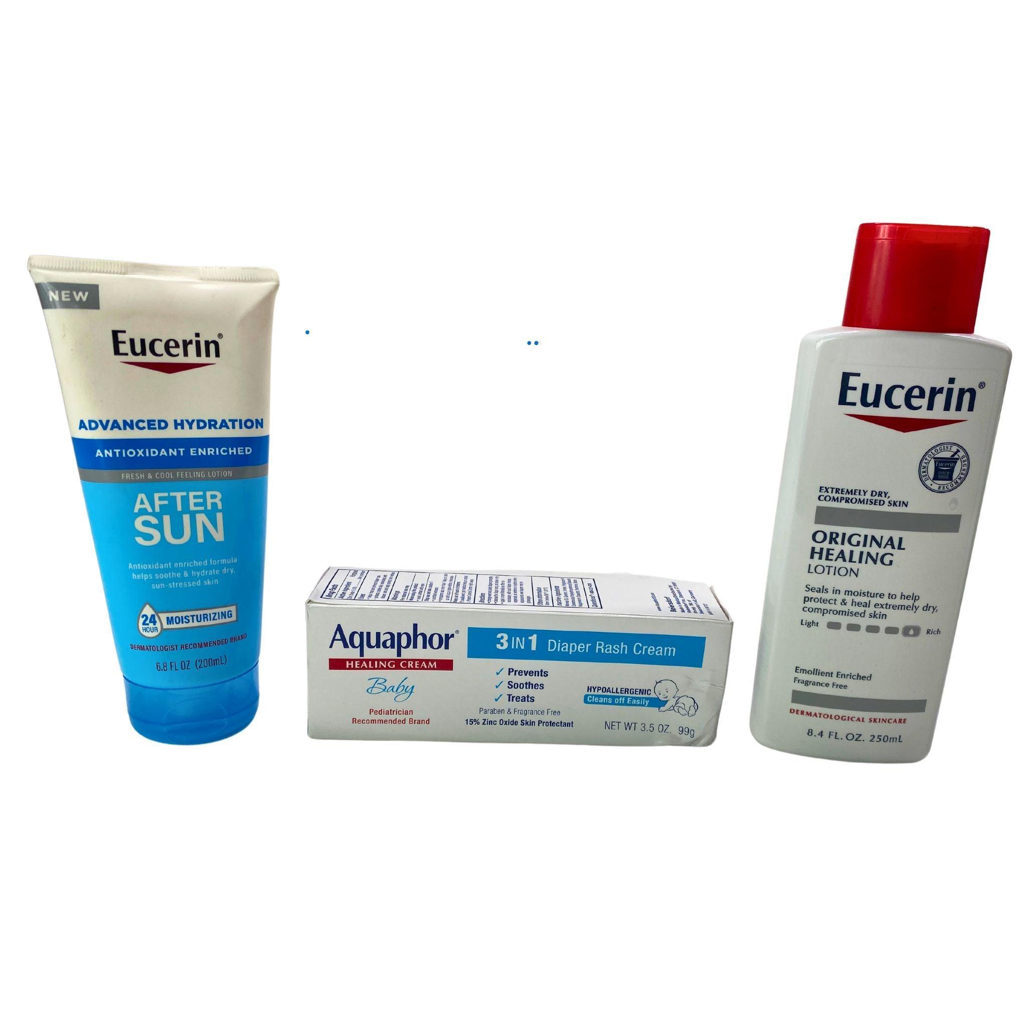 Aquaphor Baby Healing Ointment & Eucerin After Sun Lotion & Original Healing Cream Multipack (36 Pieces) - Gentle Skin Care for Babies, Sunburn Relief & Dry Skin Treatment - Perfect for Diaper Rash, Sun Protection & Daily Moisturizing