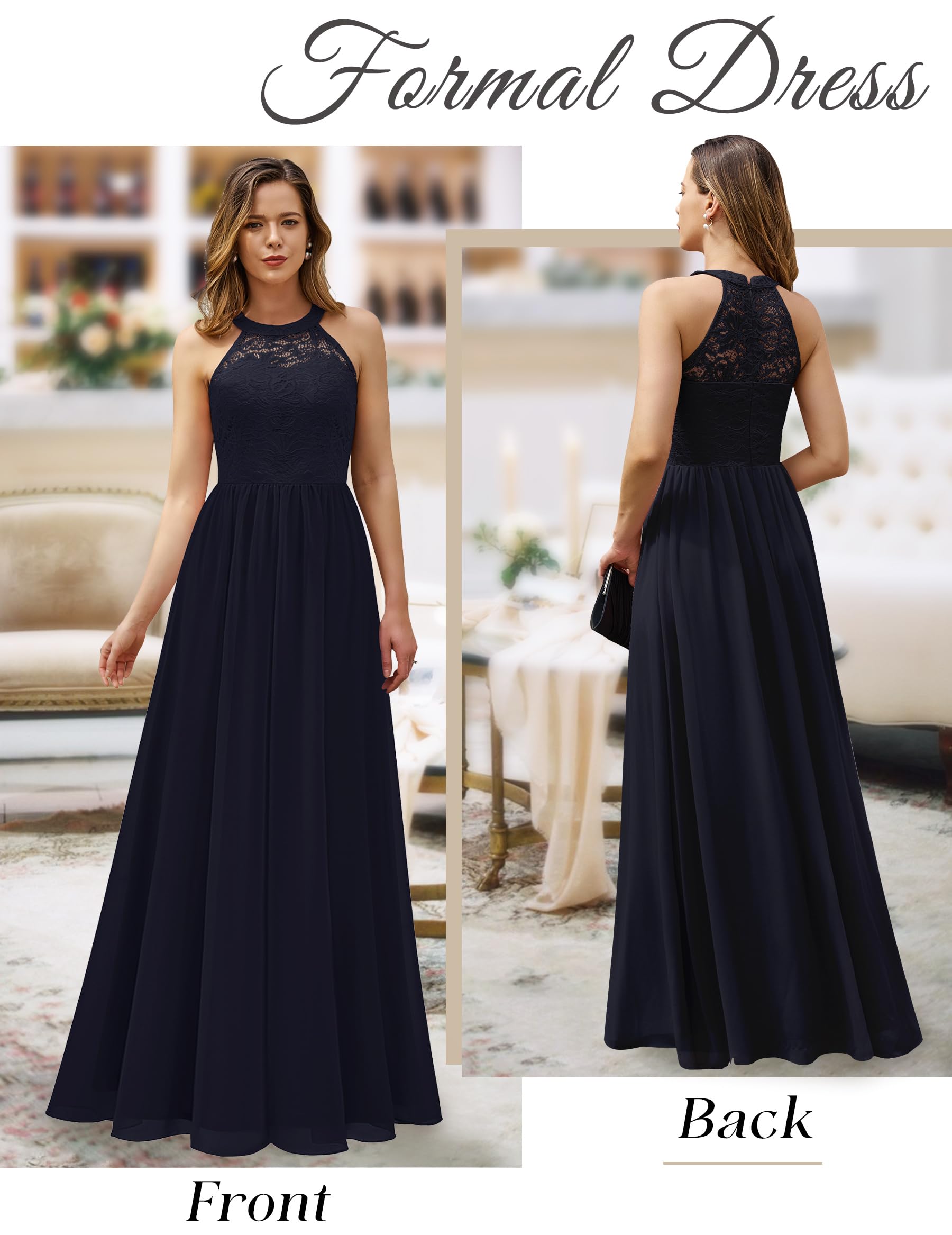 Wedtrend Women's Formal Halter Long Prom Dress Floral Lace Bridesmaid Gown - Perfect for Evening Parties, Weddings & Special Occasions