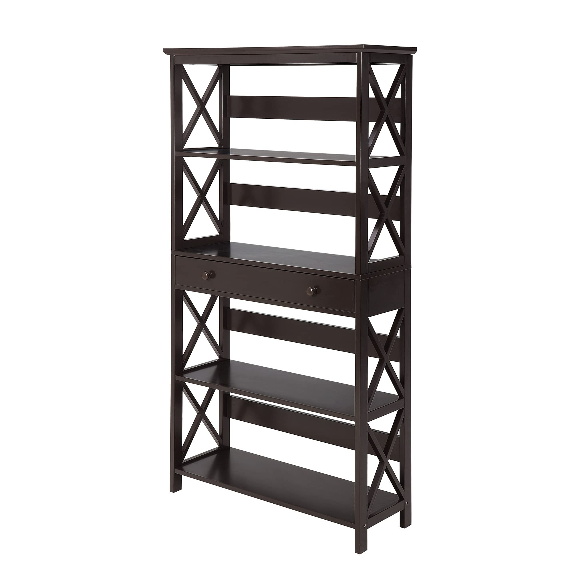 Ergode Oxford 5-Tier Bookcase with Storage Drawer - Modern Bookshelf for Living Room, Office & Study Organization