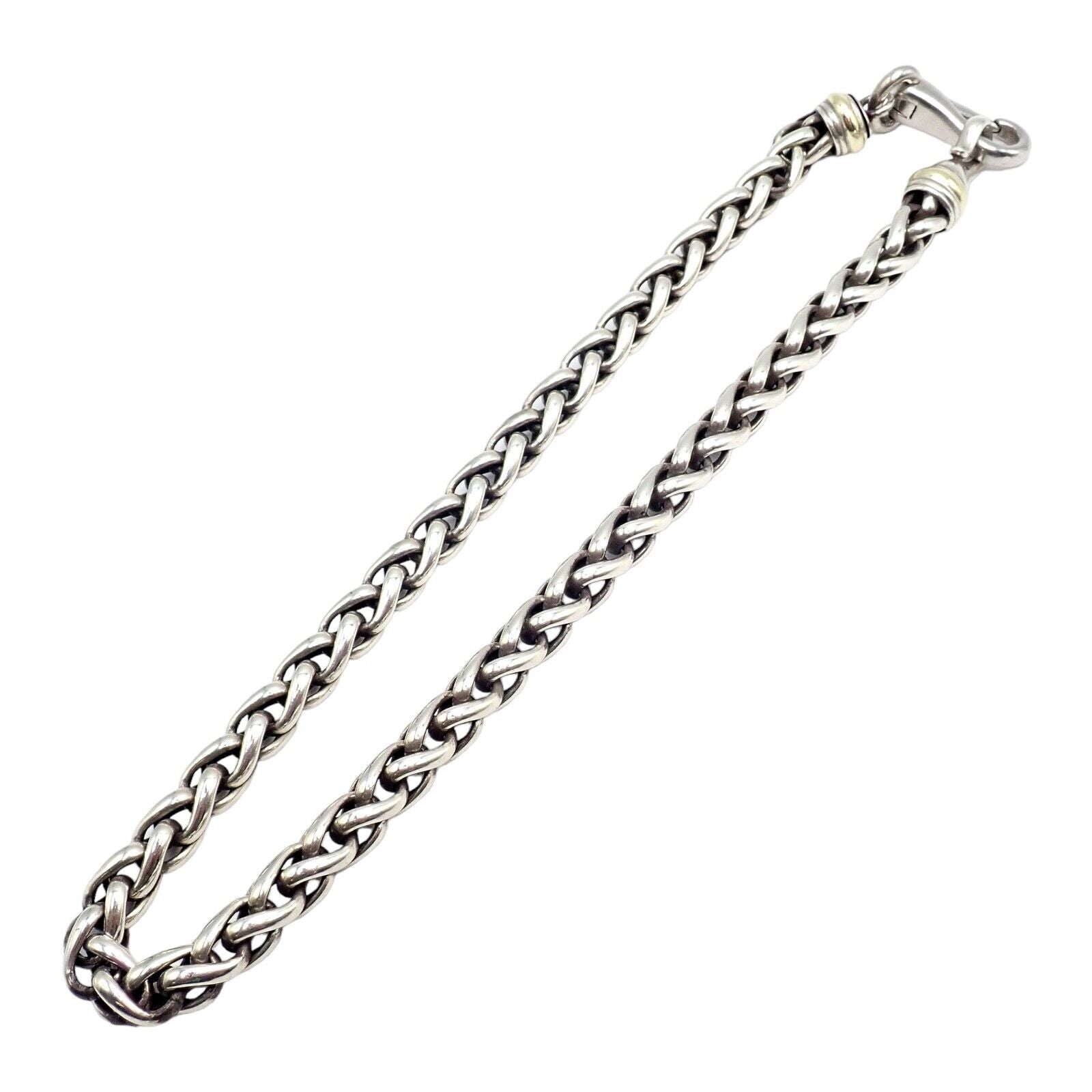 David Yurman DY Sterling Silver & 14k Yellow Gold Wheat Chain Necklace 8.5mm 16