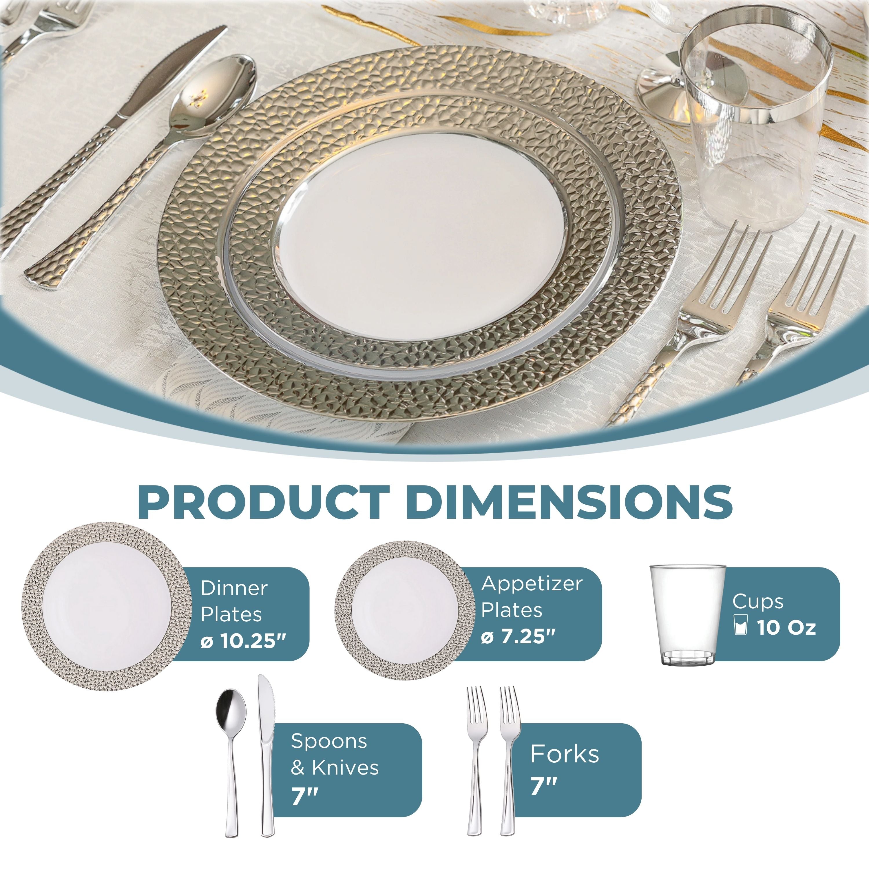 White and Silver Plastic Party Bundle - 50-Pack Disposable Cutlery Set for Birthday, Wedding, Baby Shower & Events - Durable & Elegant Tableware for Parties, Picnics & Gatherings