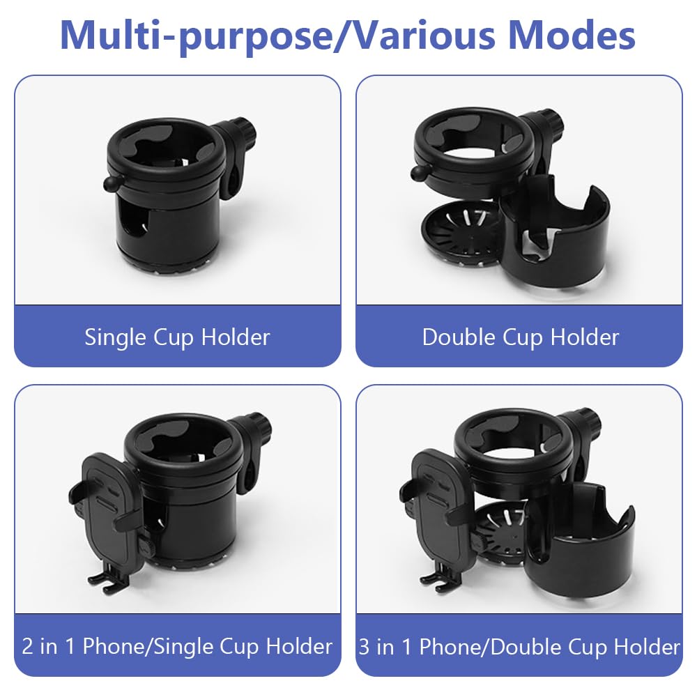Adjustable 2-in-1 Cup Holder & Phone Bracket for Wheelchair, Scooter, Walker, Rollator - Universal Drink Bottle Holder Accessory (Black) - Perfect for Mobility Aid Users On-the-Go