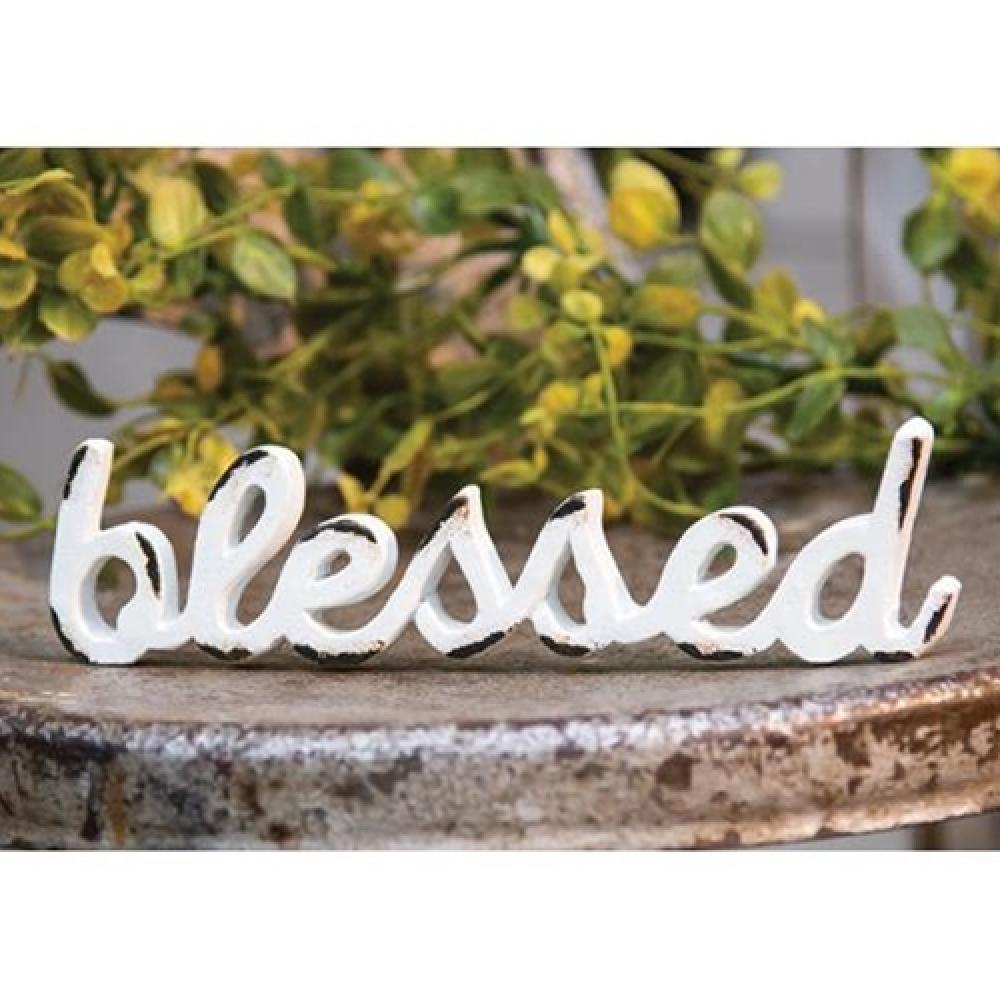 Blessed Distressed White Resin Figurine - Religious Home Decor for Shelf, Tabletop & Gift Giving
