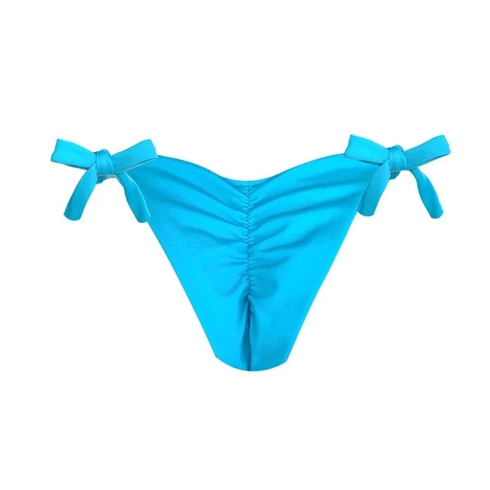 Brazilian Tie Side Scrunch Bikini Bottom - Solid Turquoise Blue | High Waisted Swimwear for Beach & Pool | Perfect for Summer Vacations & Tropical Getaways