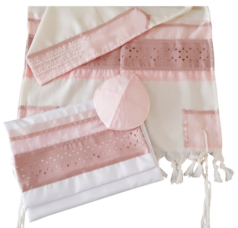 Pink Star of David Tallit for Women & Girls - Elegant Jewish Prayer Shawl for Synagogue, Bat Mitzvah & Religious Ceremonies