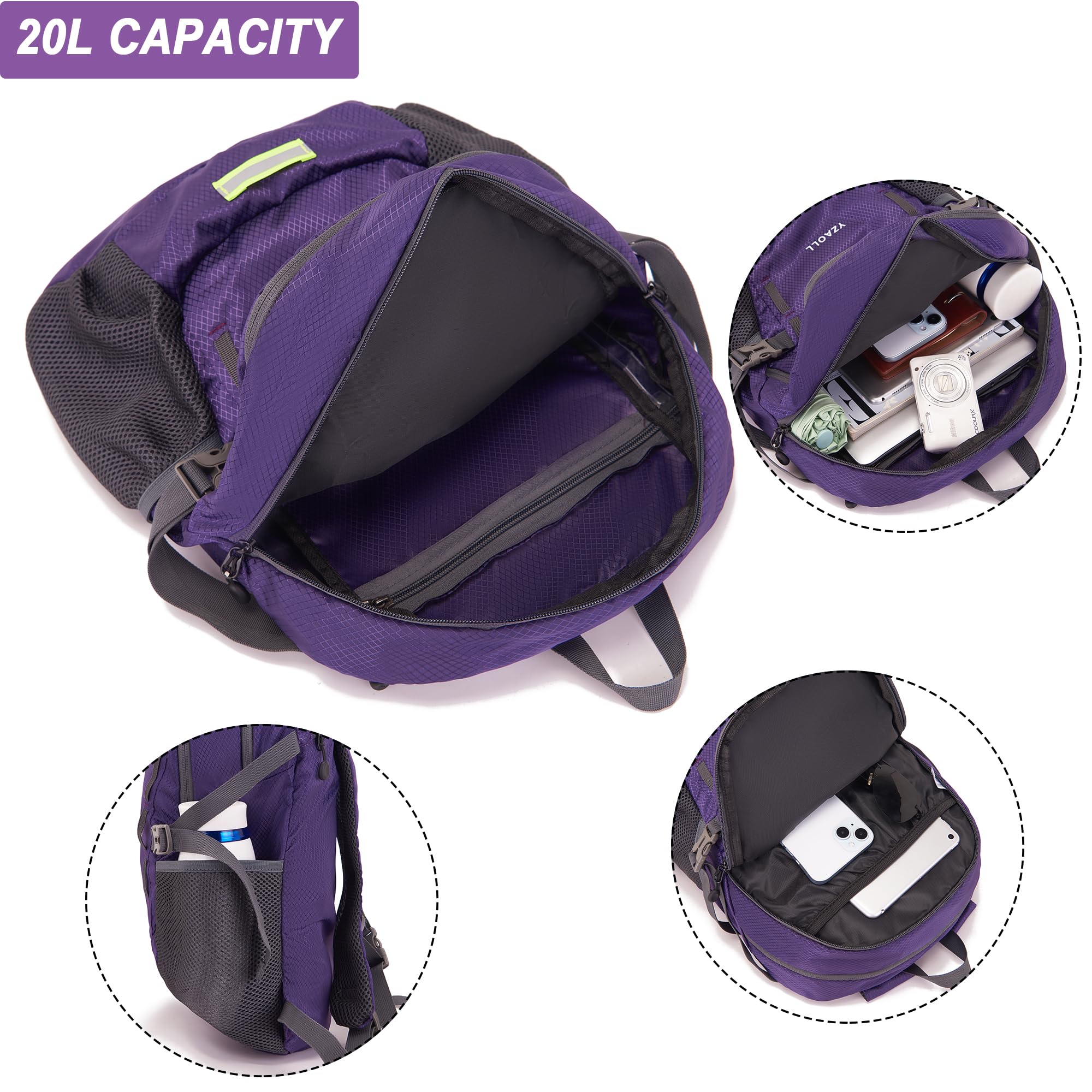 YZAOLL Ultra Lightweight Packable Backpack 20L - Foldable Water Resistant Daypack for Travel, Hiking & Outdoor Activities | Compact Backpack for Women & Men | Perfect for Commuting, Camping & Daily Use