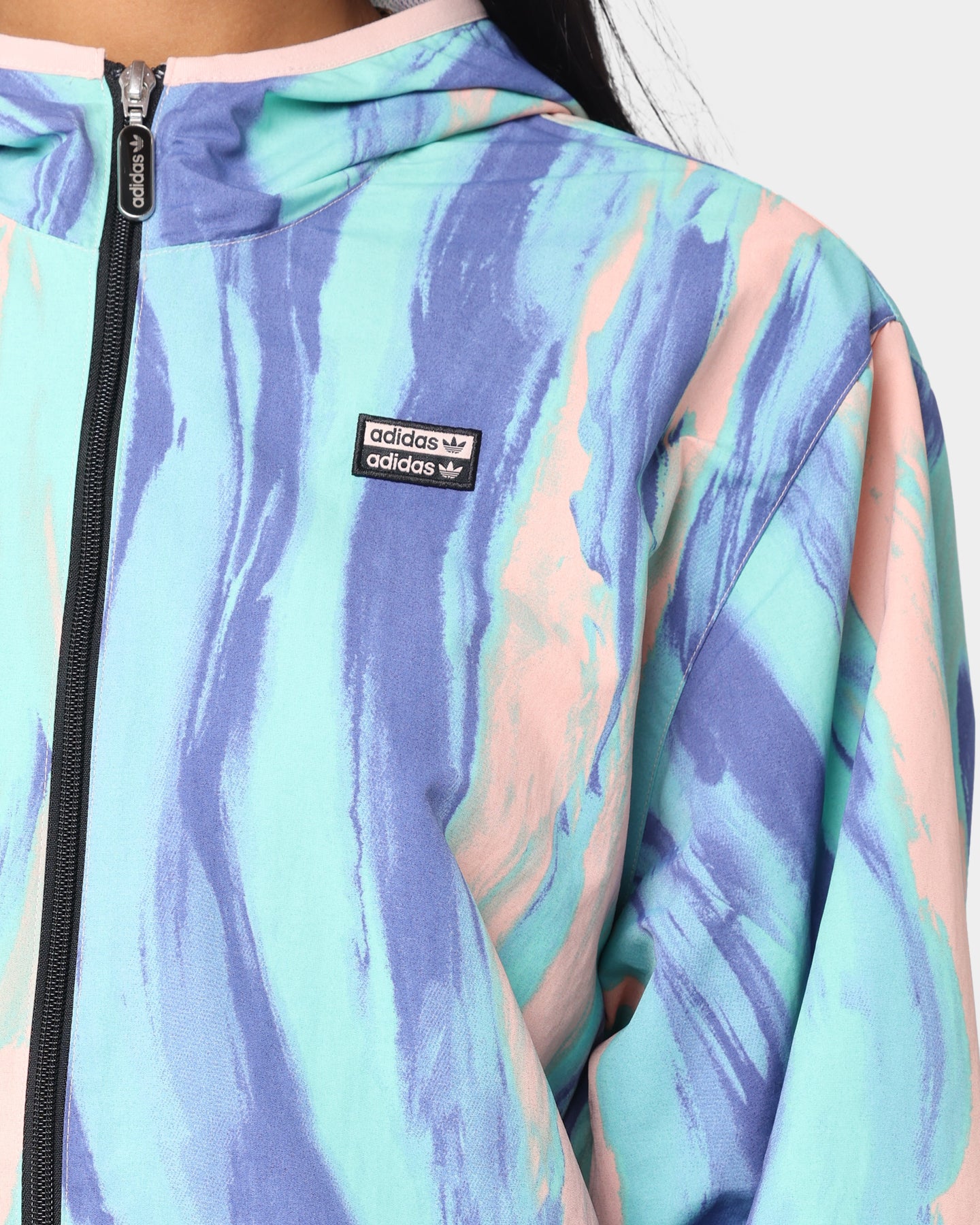 Adidas Marbled Paint Patrick Kyle Windbreaker Jacket - Vapor Pink & Multi-Color Lightweight Windbreaker for Running, Hiking & Outdoor Activities