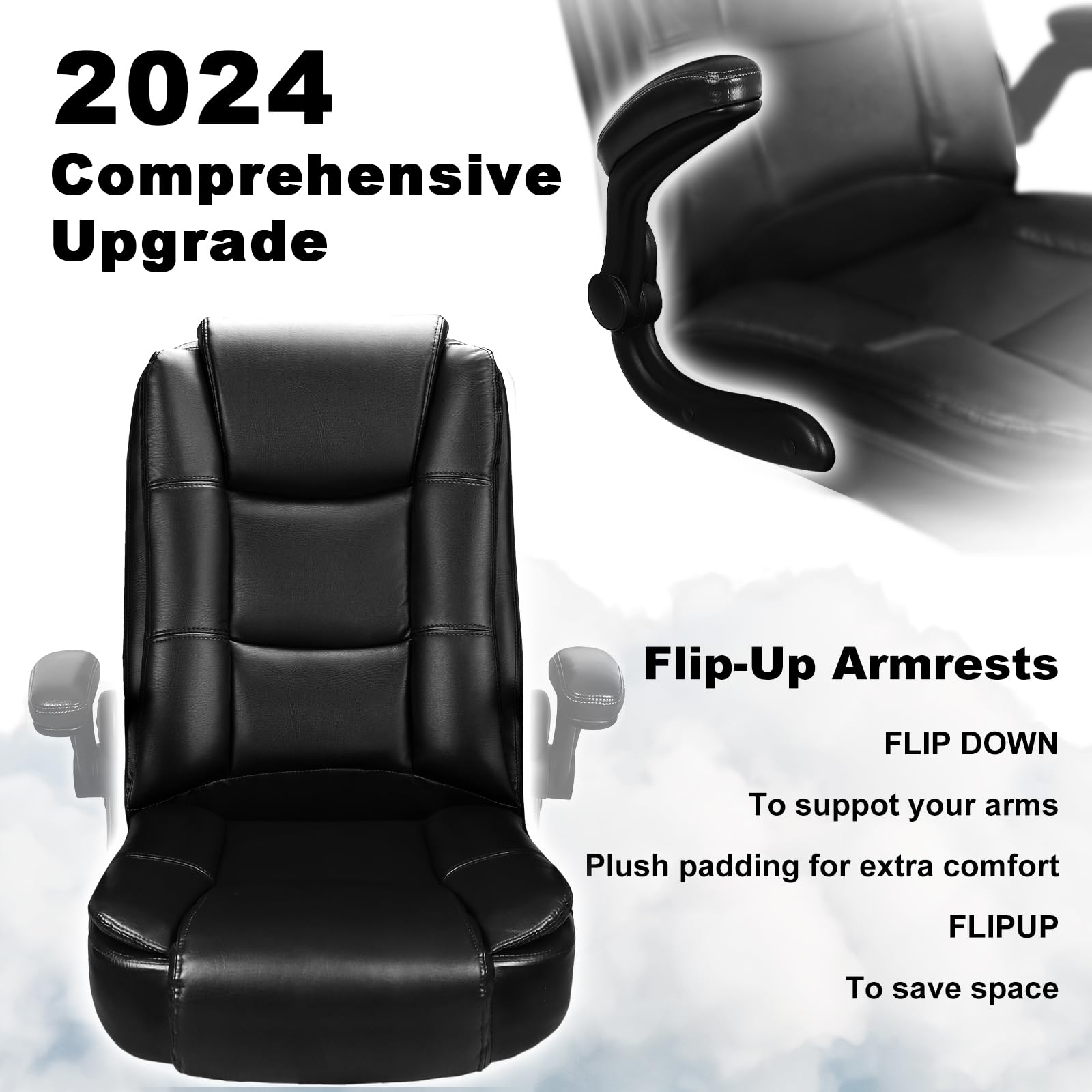 OFIKA Big and Tall Office Chair - Ergonomic High Back Computer Desk Chair with Lumbar Support, Adjustable Height & Flip-Up Arms - Premium Leather Executive Chair for Home Office (Black) - Perfect for Long Work Hours & Gaming Sessions