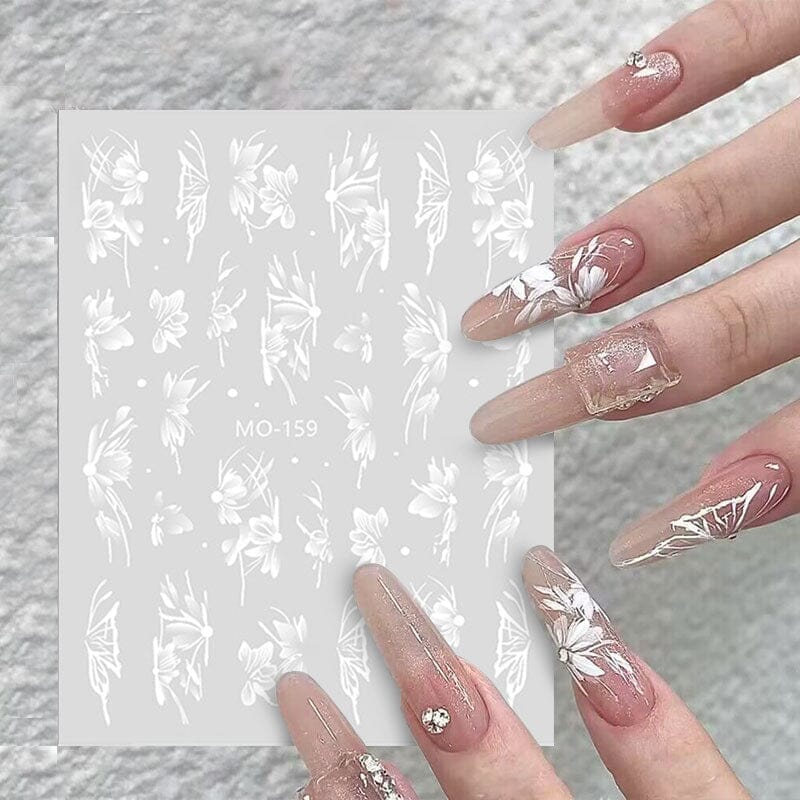 3D White Floral Nail Stickers - Elegant Hand-Painted Nail Art Decals for Women | Perfect for Weddings, Parties & Special Occasions