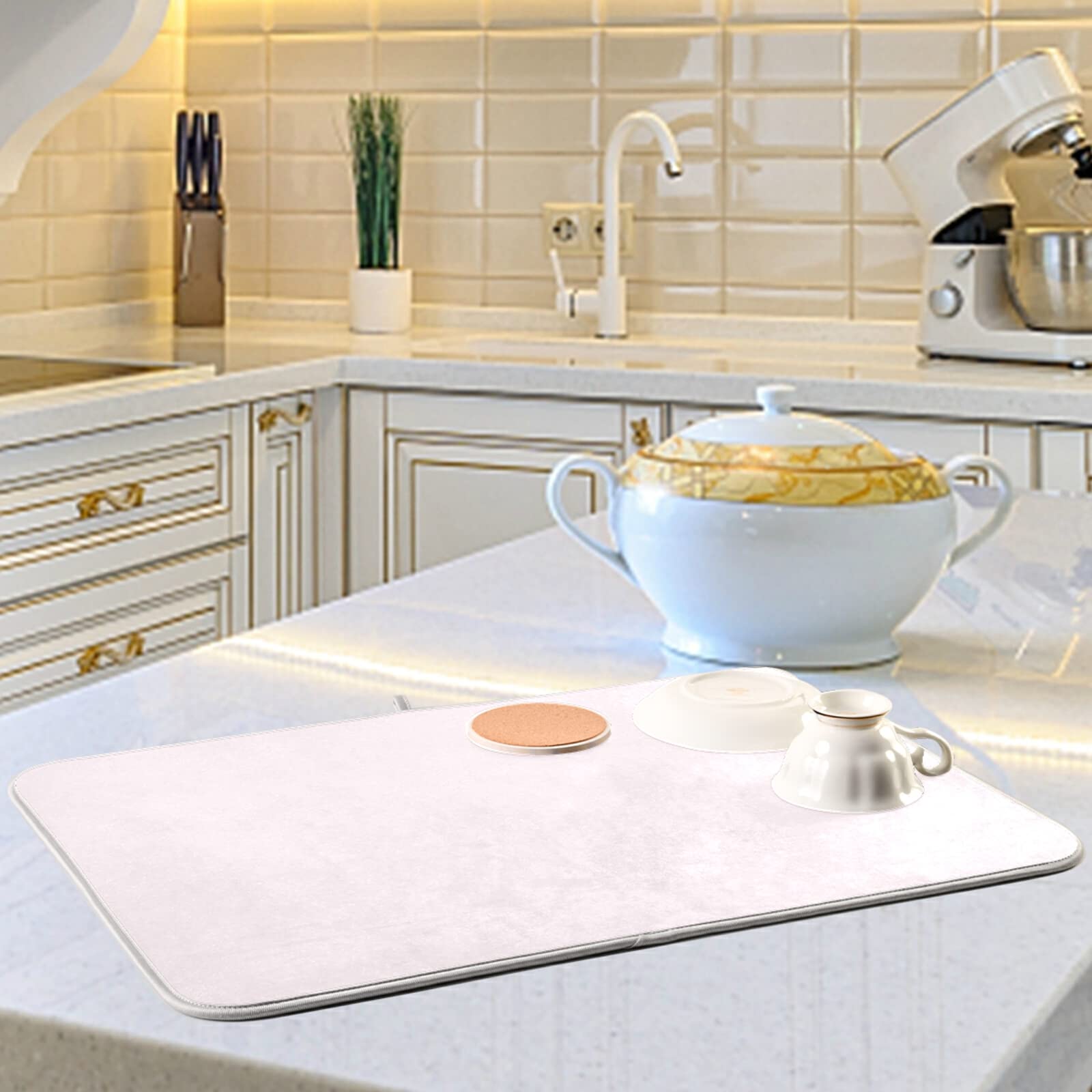 Blush Pink Extra Large Dish Drying Mat - 18x24 Inch Heat-Resistant Microfiber Kitchen Counter Mat for Plates, Bowls & Utensils - Perfect for Kitchen Decor & Dish Drainer Pad | Ideal for Countertop Protection & Drying Dishes