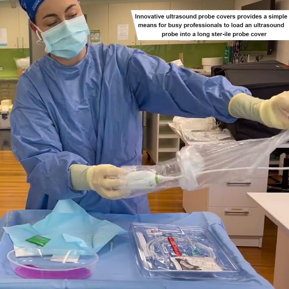 Latex-Free Sterile Disposable Ultrasound Transducer Probe Covers - Clear, Individually Packaged (50 Count, 6