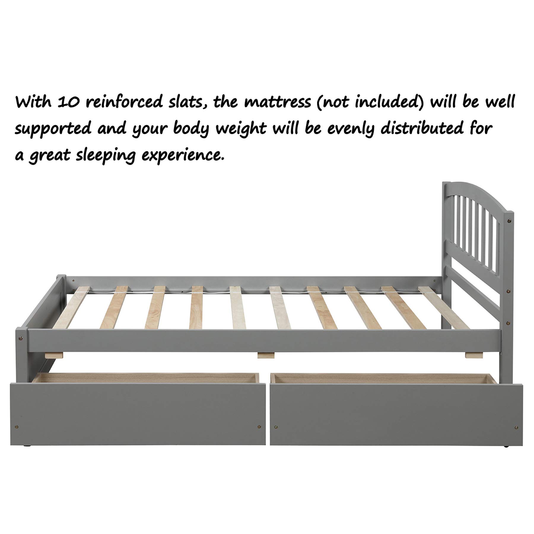 P PURLOVE Twin Size Wooden Storage Bed Frame with 2 Drawers & Headboard - Space Saving Platform Bed for Small Bedroom, Gray - Perfect for Kids Room, Guest Room or Studio Apartment