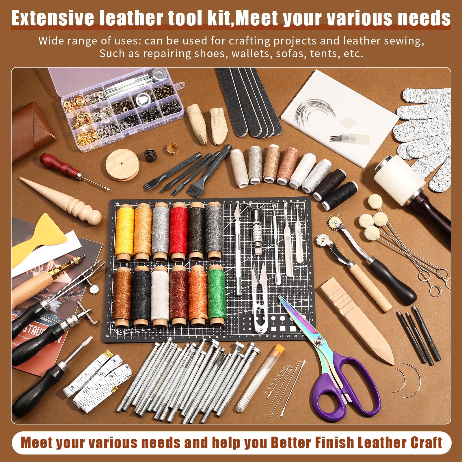 LOKUNN Leather Tooling Kit - Professional Leather Crafting Tools & Supplies Set for Beginners & Experts - Includes Leather Working Tools, Sewing Kit & Instruction Manual - Perfect for DIY Leather Projects, Repair & Custom Creations