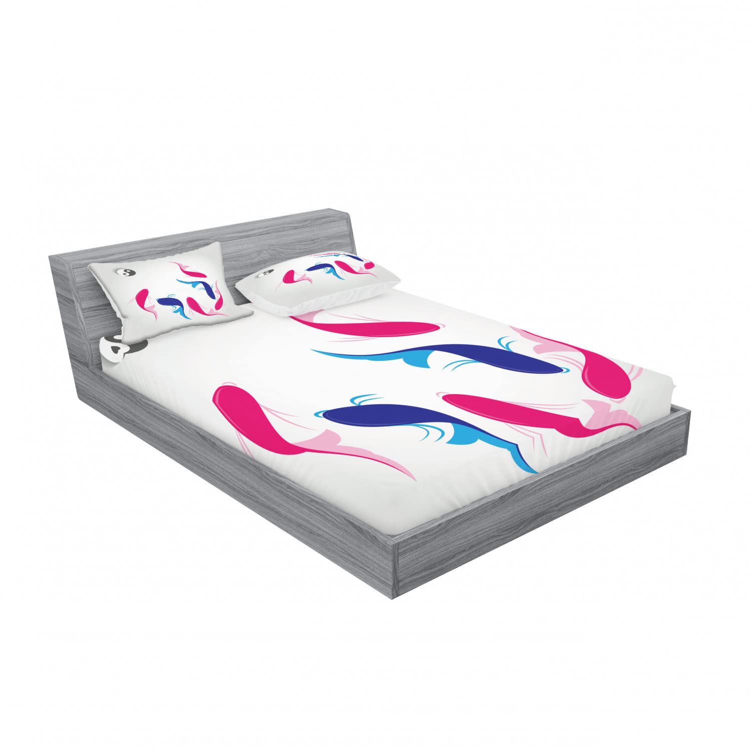 Ambesonne Japanese Yin Yang Fish 2-Pack Full Size Fitted Sheet Set with 4 Pillow Shams - Pink & Blue Asian Inspired Bedding for Zen Bedroom Decor | Perfect for Meditation Rooms, Spa Retreats & Boho Chic Home Styling