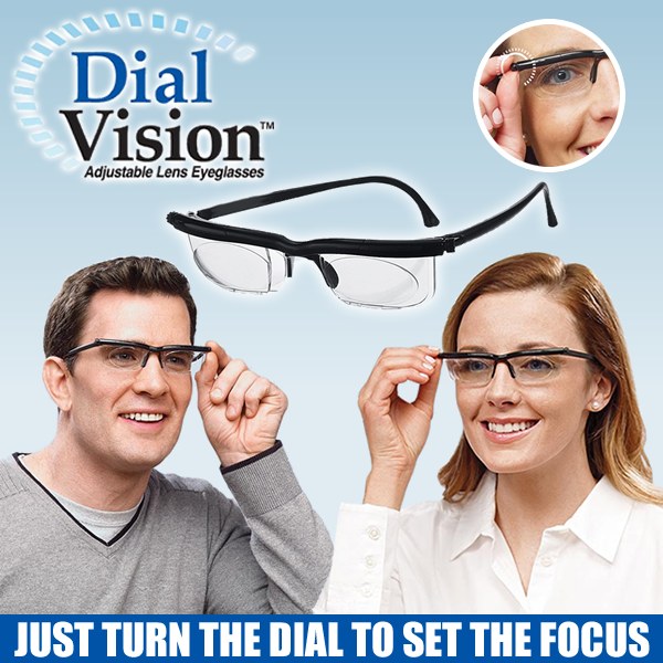 Dial Vision Adjustable Reading Glasses for Men & Women - Comfortable Lightweight Frame with Flexible Nose Pads - Perfect for Reading, Computer Work & Daily Use