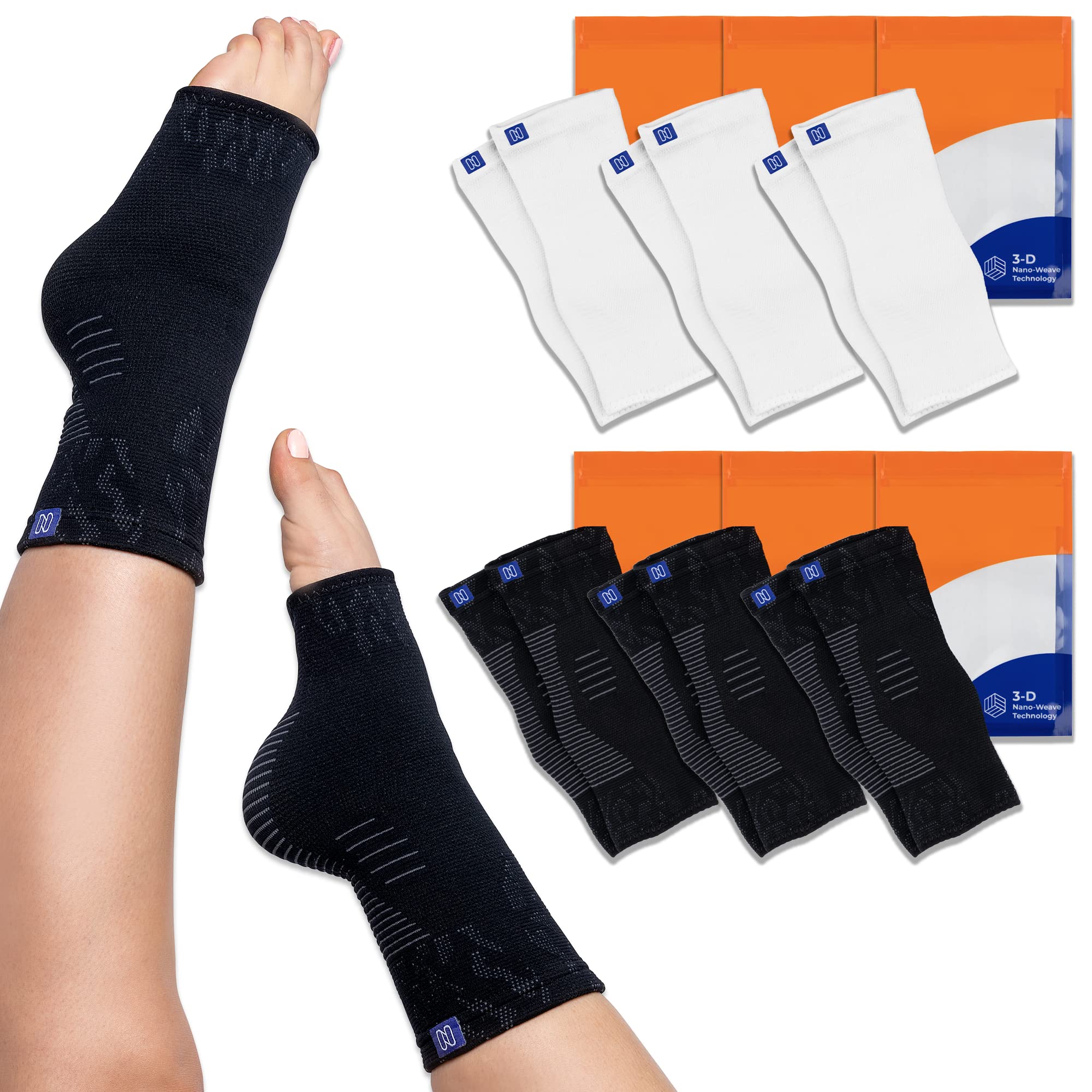 6 Pack Toeless Compression Socks for Women & Men - Large Size (3 Black + 3 White) - Best for Running, Travel & Nursing - Improve Circulation & Reduce Swelling