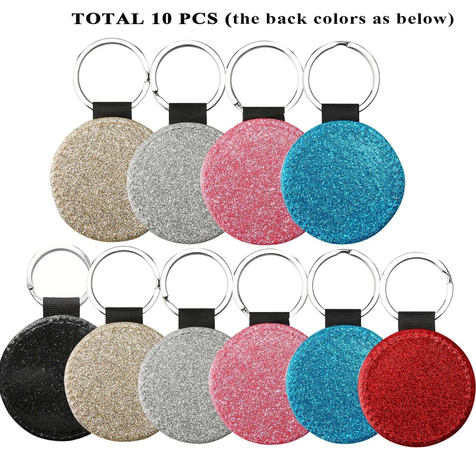 10Pcs Sublimation Blanks Keychain - Custom Personalized PU Leather Keychain with Glitter for DIY Crafts - Perfect for Gifts, Promotions & Key Accessories