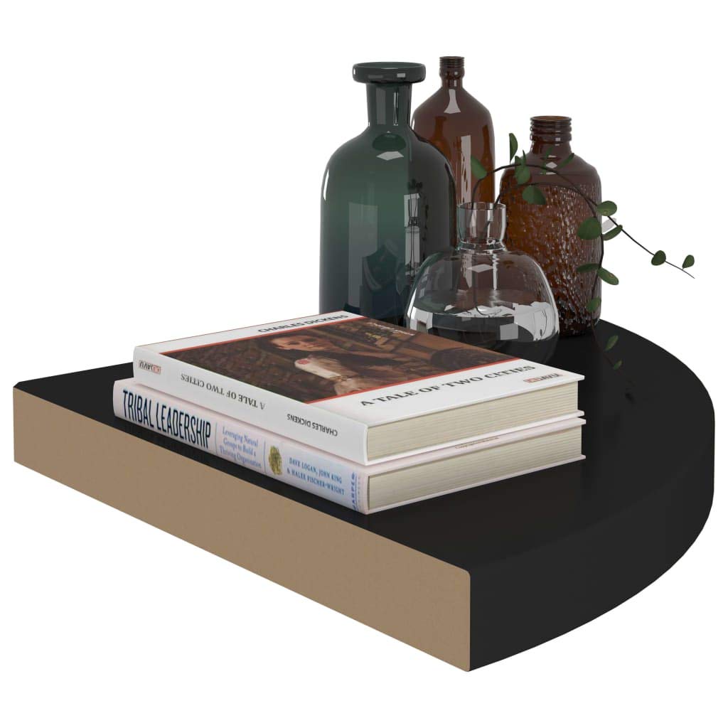 Corner Floating Shelves Set of 2 - Black MDF Wall Mounted Corner Shelves 13.8