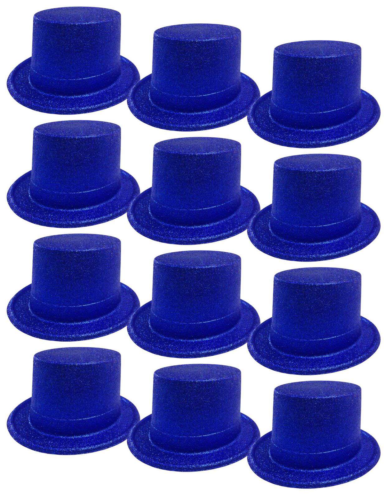 12 Pack Glitter Top Hats - Blue Plastic Fancy Party Costume Accessories for Adults & Kids - Perfect for Halloween, Mardi Gras, Birthday Parties and Dress Up Events
