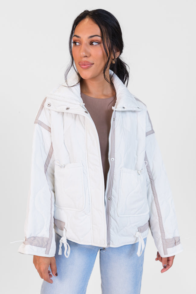 Next Up White Contrast Trim Puffer Jacket - Women's Winter Coat, Waterproof & Warm Down Jacket for Cold Weather - Perfect for Skiing, Snowboarding & Outdoor Activities (Final Sale)