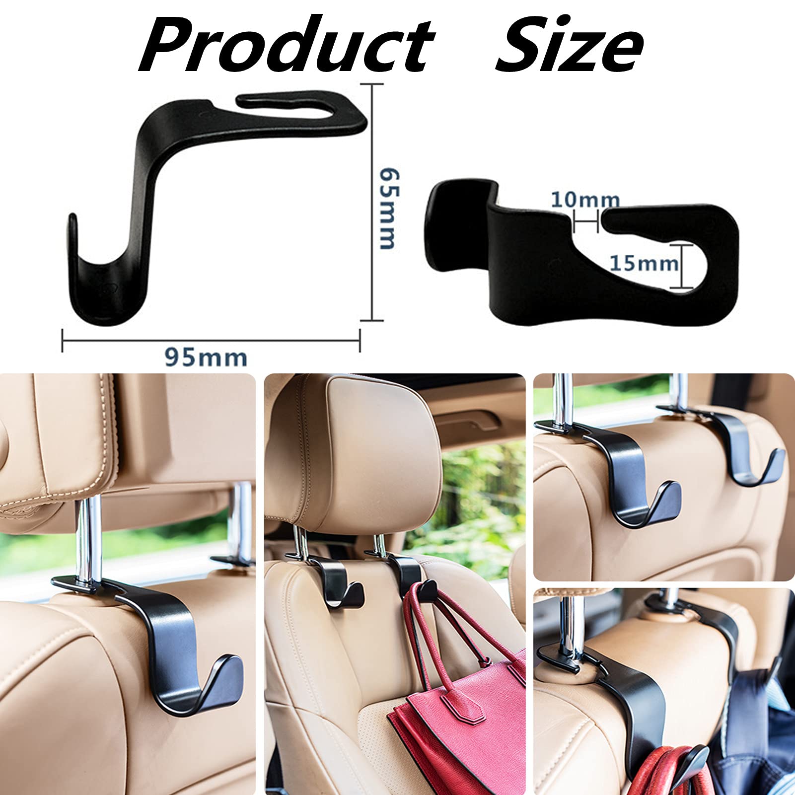 4PCS Universal Car Seat Back Hook - Heavy Duty Auto Accessories for Organizing Car Interior, Hanging Bags, Purses & Clothes | Portable Headrest Mount Storage Solution for Road Trips & Daily Commute