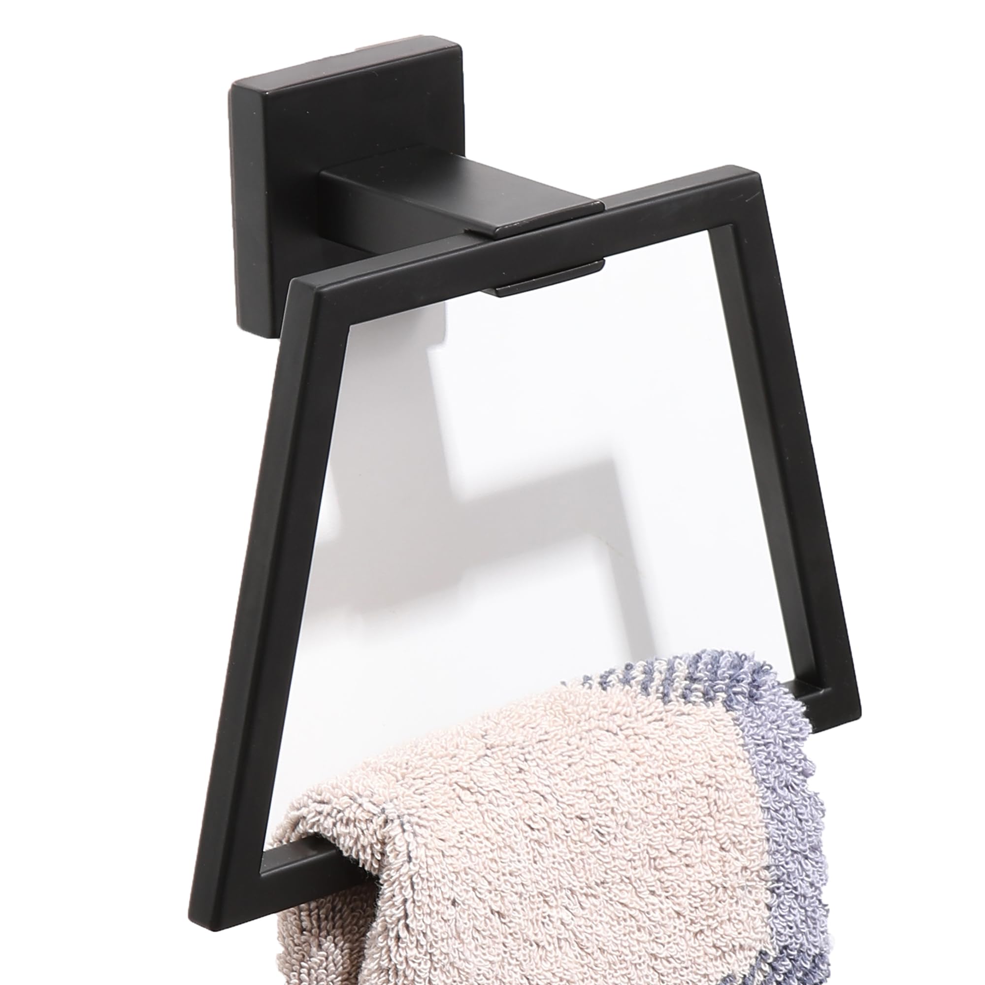 Modern Matte Black Square Hand Towel Ring - Stainless Steel Wall Mounted Towel Holder for Bathroom, Kitchen & Spa - Durable & Stylish Bathroom Accessory