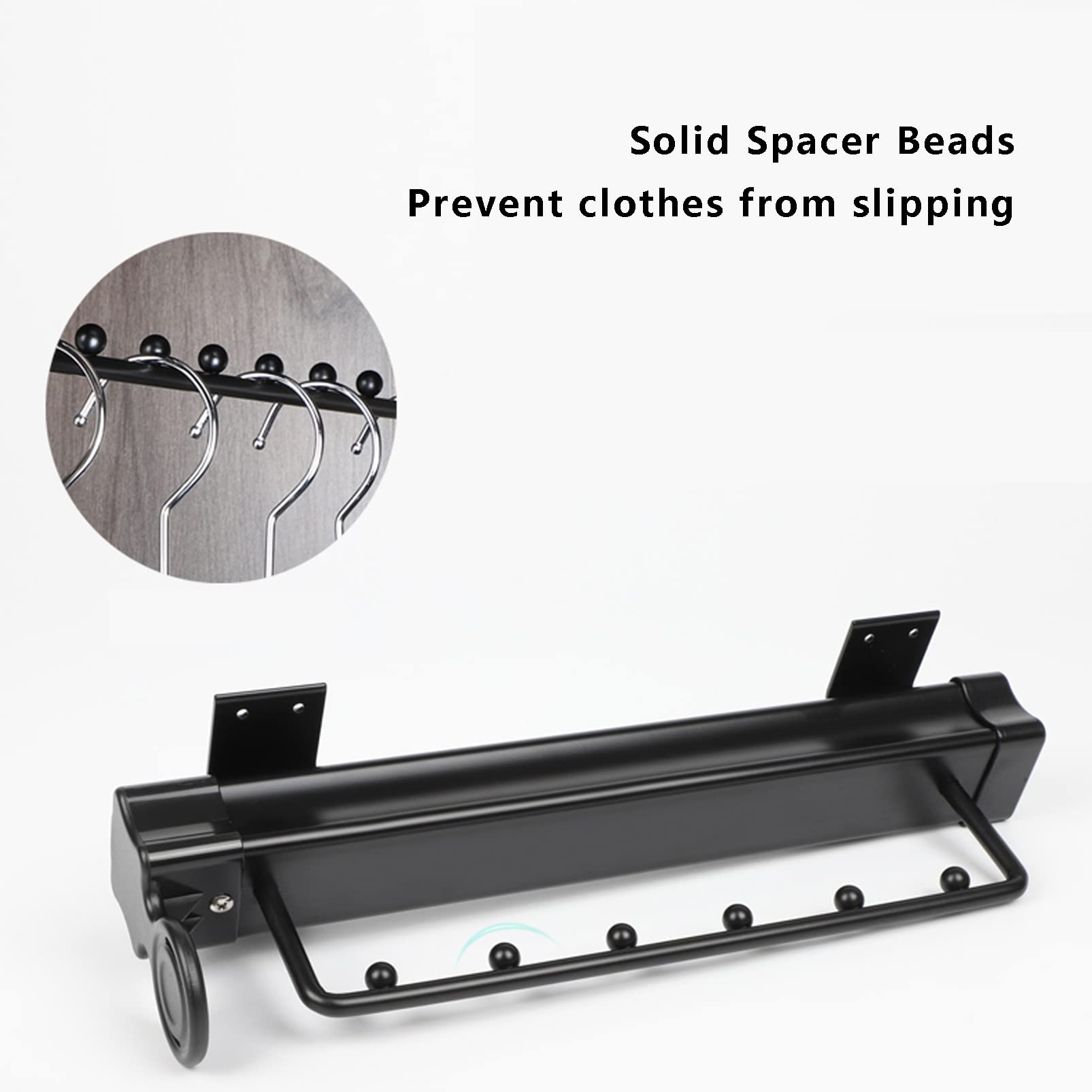 Heavy Duty Extendable Pull Out Closet Rod - Adjustable Sliding Wardrobe Organizer, Clothing Hanger Rack Bar (Black, 45cm) - Perfect for Bedroom Closets, Walk-in Wardrobes & Small Space Storage Solutions