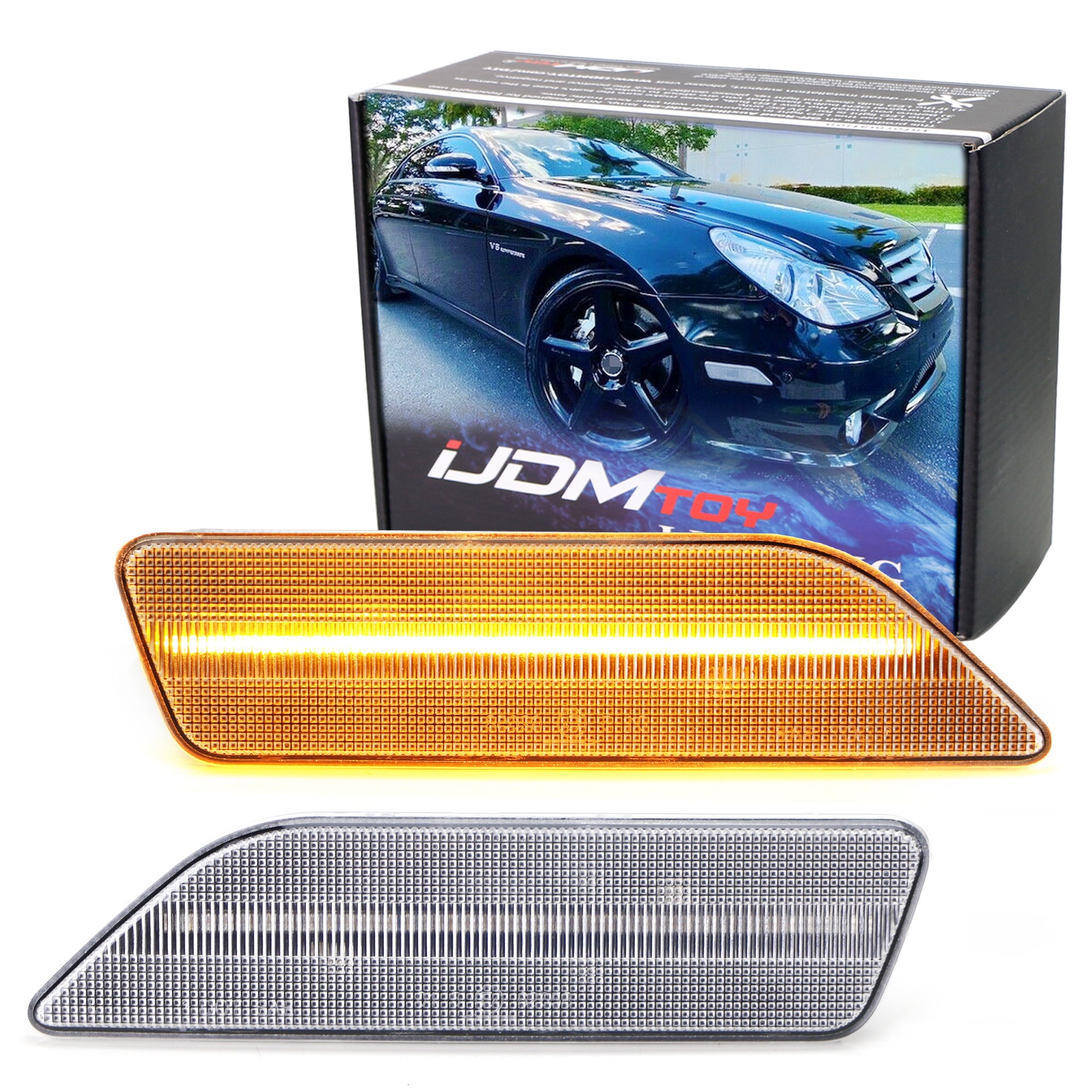 Amber LED Strip Front Side Marker Lights for 2006-2011 Mercedes CLS-Class - Clear Lens, Durable & Bright - Perfect for Night Driving & Custom Car Lighting Upgrades