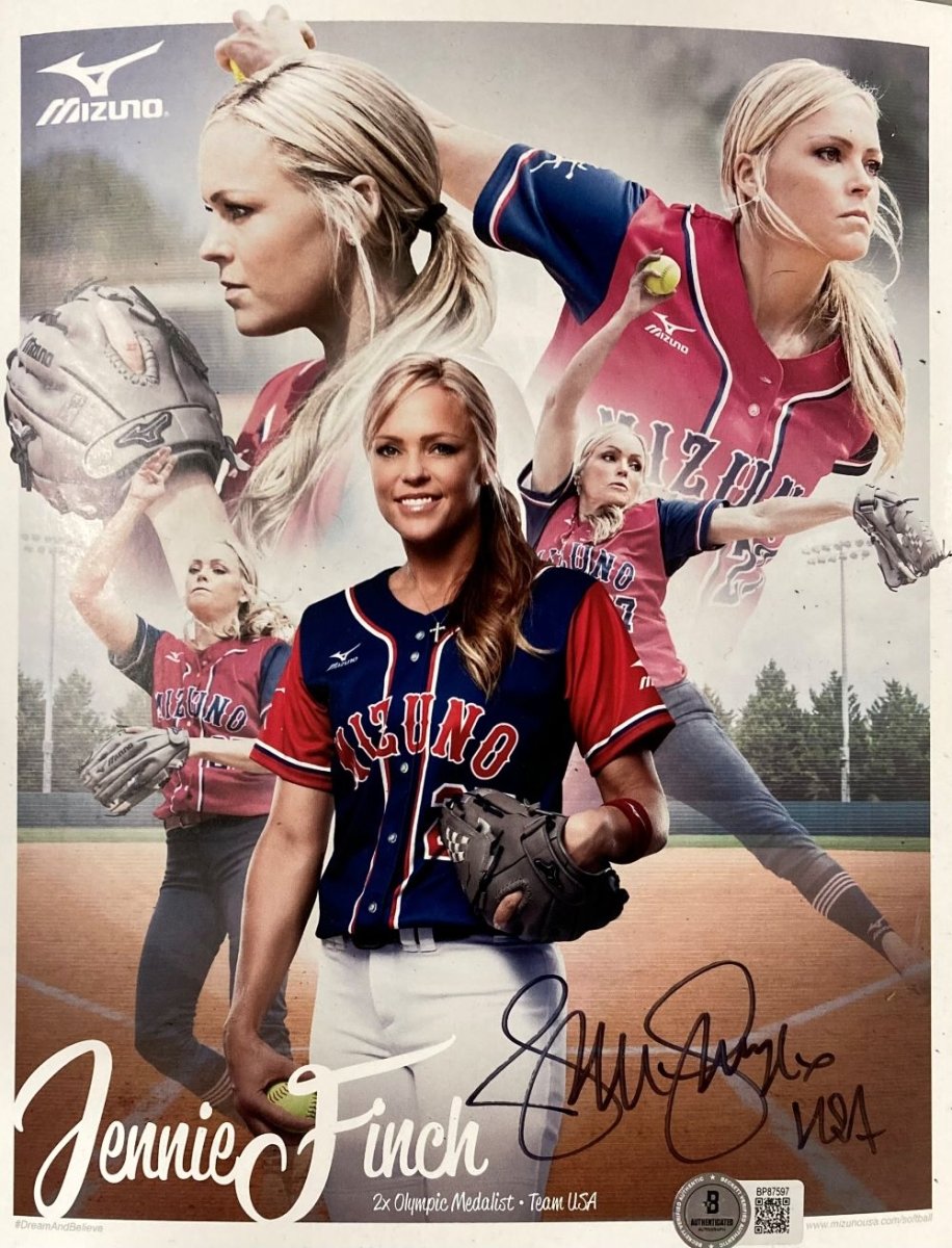Jennie Finch Autographed 8x10 Mizuno Softball Photo - USA Inscribed - Limited Edition Collectible for Sports Fans & Memorabilia Enthusiasts - Perfect for Home Decor, Man Cave, or Gift for Softball Lovers