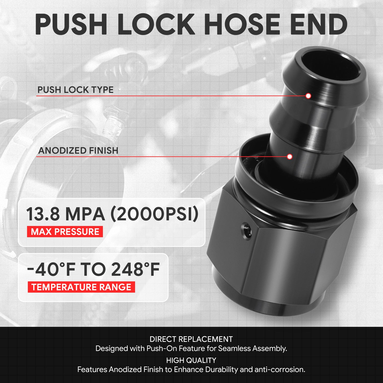 10AN Straight Push Lock Hose End Fittings - 7/8-14 UNF Thread Size for Fuel, Oil & Coolant Lines - Perfect for Automotive, Marine & Industrial Applications