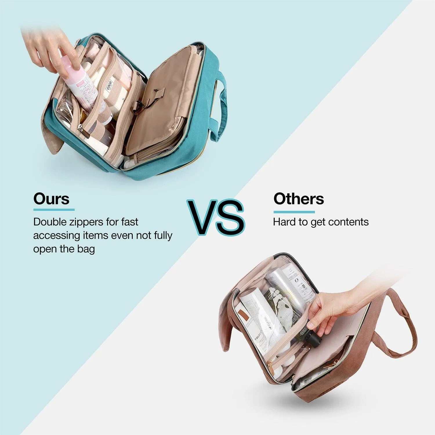 Space Saver Pro Hanging Toiletry Bag - Waterproof Travel Cosmetic Organizer for Bathroom, Camping & Gym - Compact Hanging Toiletry Case with Multiple Pockets