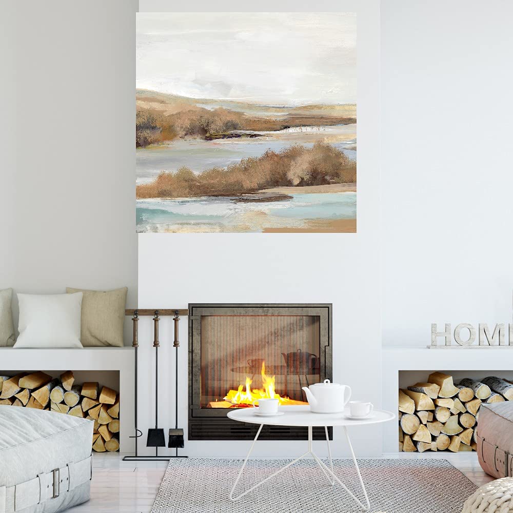 Watery Valley Fine Art Canvas Print - Modern Abstract Wall Decor by Artist Lera - 32x32 Inch Ready to Hang Painting for Living Room, Bedroom, Office - Perfect for Home, Hotel & Commercial Spaces