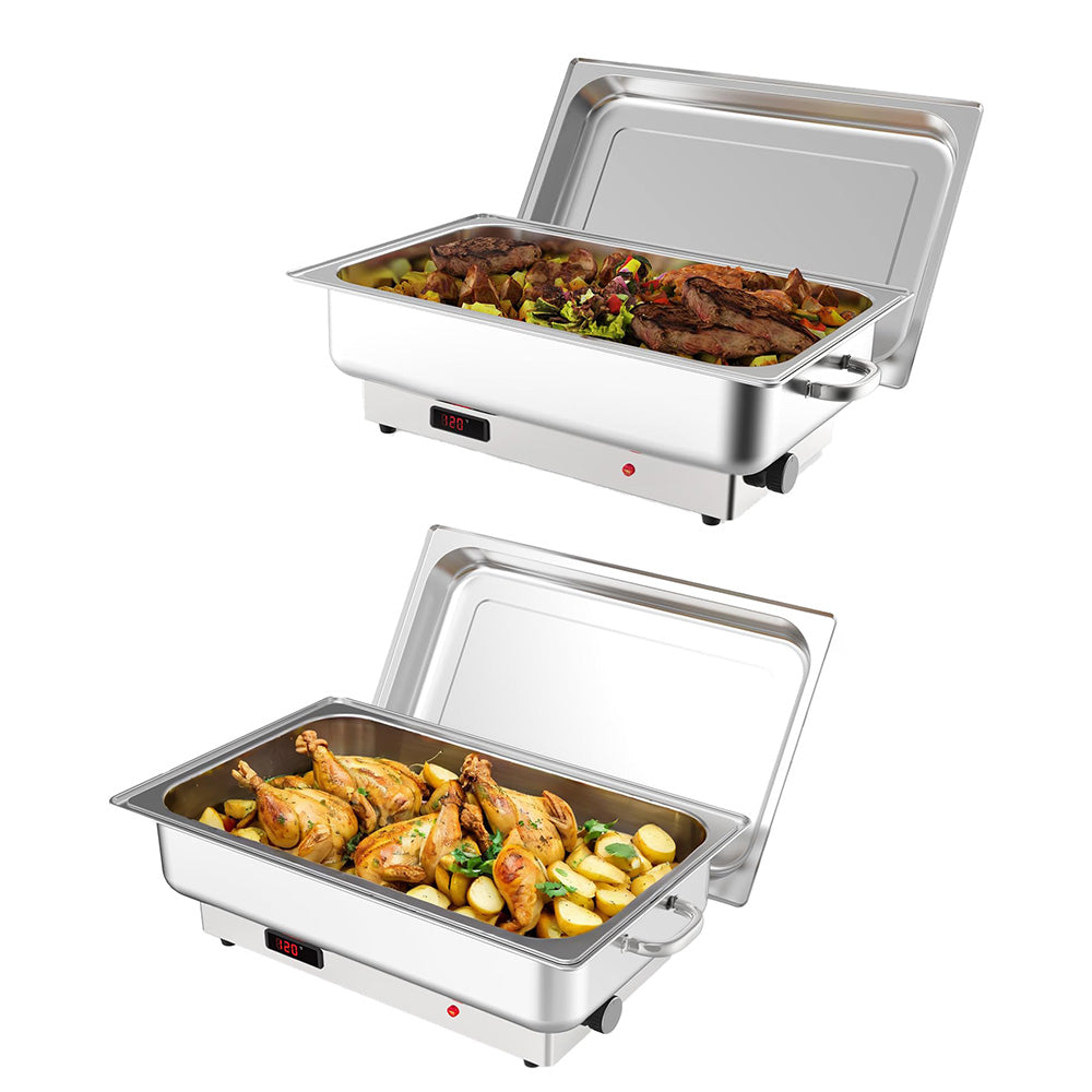 GARVEE 2 Pack Electric Chafing Dish Buffet Set - 9QT Stainless Steel Commercial Food Warmer with Temperature Control Display for Catering, Weddings, Parties, Restaurants & Buffets - Keep Food Warm for Hours