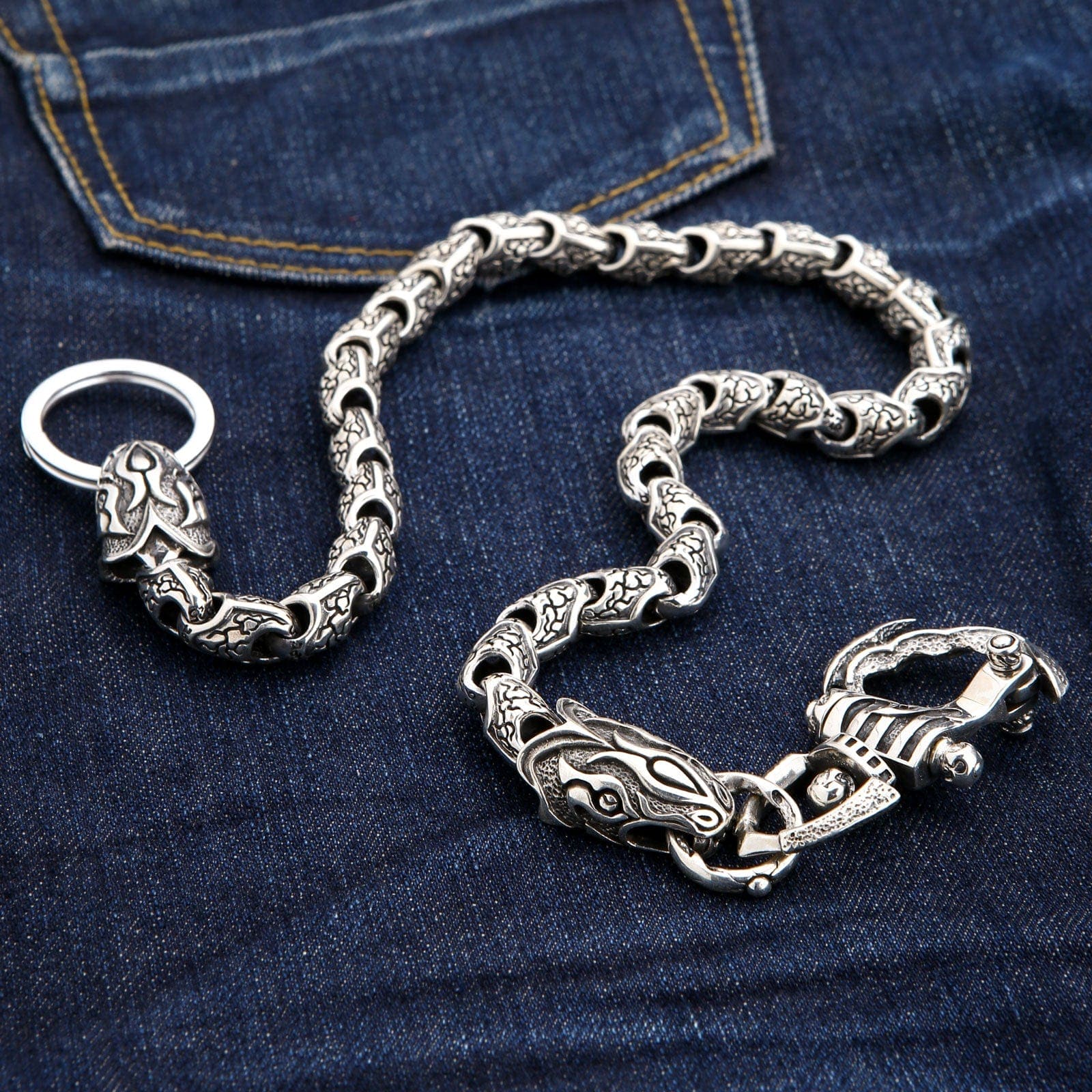 Anaconda Snake Sterling Silver Wallet Chain for Men - Stylish & Durable Hip Hop Accessory | Perfect for Bikers, Rappers & Fashion Enthusiasts