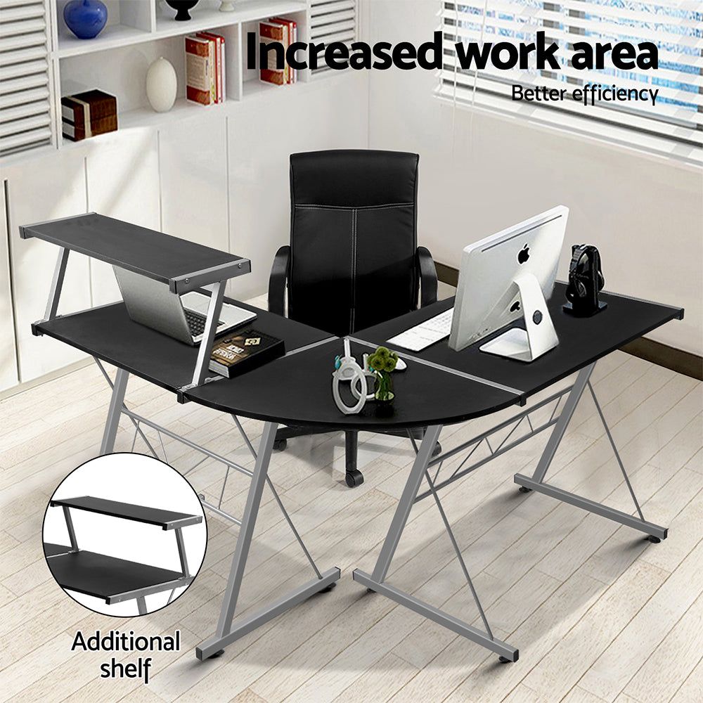 Black Metal Corner Pull-Out Table Desk - Space-Saving Home Office & Kitchen Workstation for Small Spaces