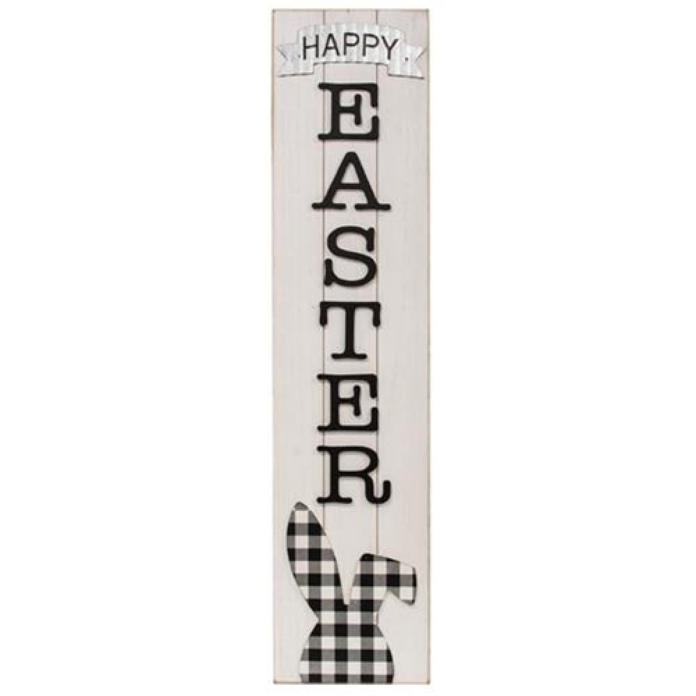 Buffalo Check Bunny Easter Sign with Stand - Cute Spring Home Decor for Easter Party, Front Porch, or Indoor Holiday Display
