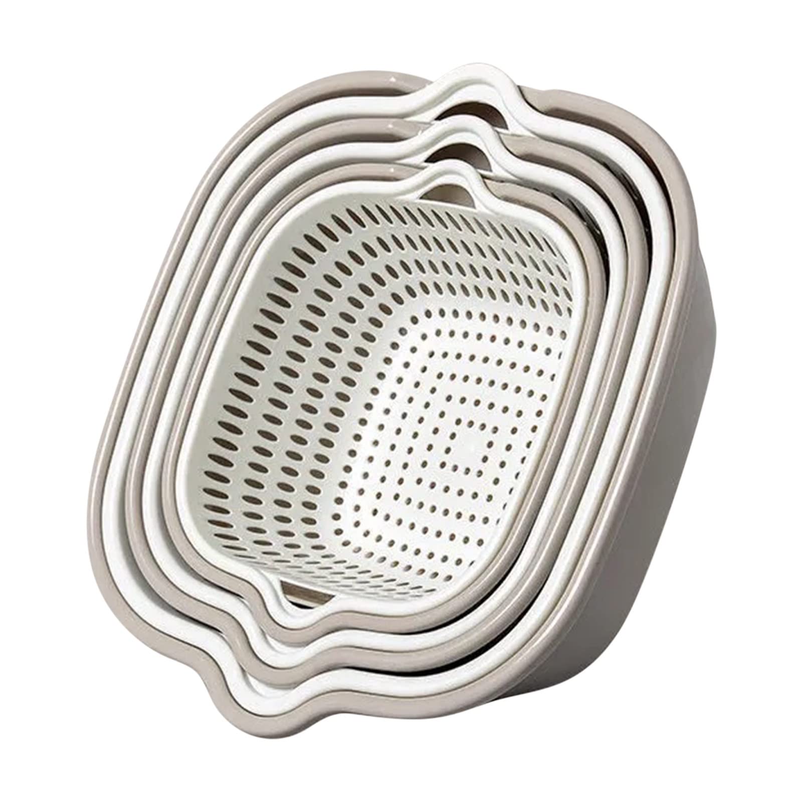 Thickened Double-Layer Plastic Vegetable Washing Basket Set of 6 - Kitchen Storage Organizer for Fruits, Vegetables & Dishware - Perfect for Washing, Draining & Organizing in Modern Kitchens