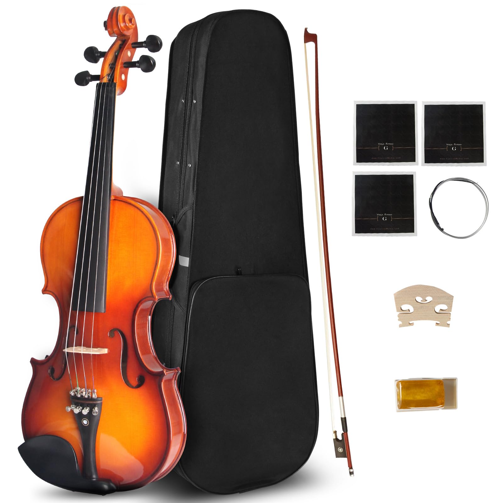 12 Inch MA350 Acoustic Viola - Solid Wood Satin Antique Finish Viola Set with Case, Bow & Rosin - Professional Violin Instrument for Adults & Beginner Students - Perfect for Practice, Performances & Music Lessons