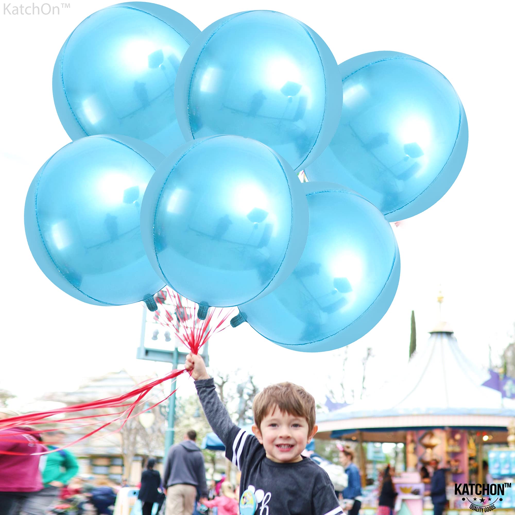 KatchOn 22 Inch Light Blue Foil Balloons - Pack of 6 | Metallic Baby Blue Mylar Balloons for Gender Reveal Party Decorations | Perfect for Baby Showers, Birthday Parties & Wedding Celebrations