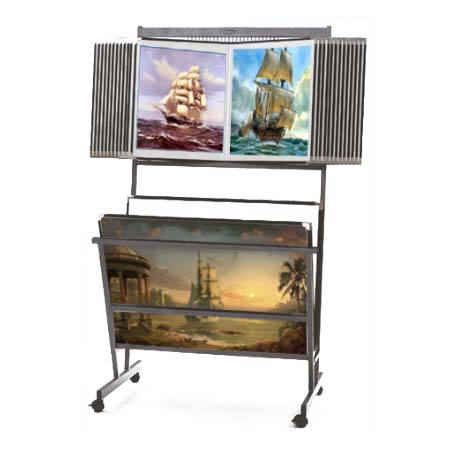 Euro Design Classic Art & Print Display Floor Stand Rack - 2 in 1 Combo with Swinging Panels & Art Bin | Perfect for Galleries, Exhibitions & Retail Stores