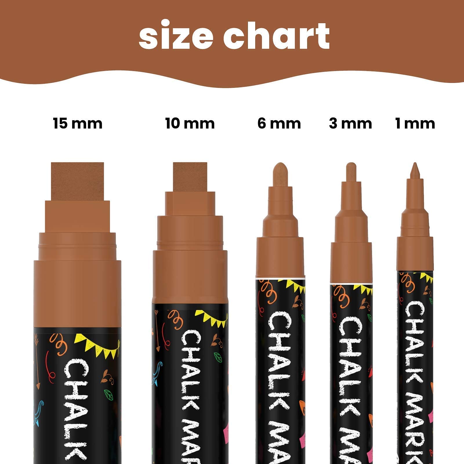 Premium 5-Pack Brown Chalk Markers with Metallic Finish - Ideal for Chalkboard Art, DIY Projects, and Restaurant Menu Boards