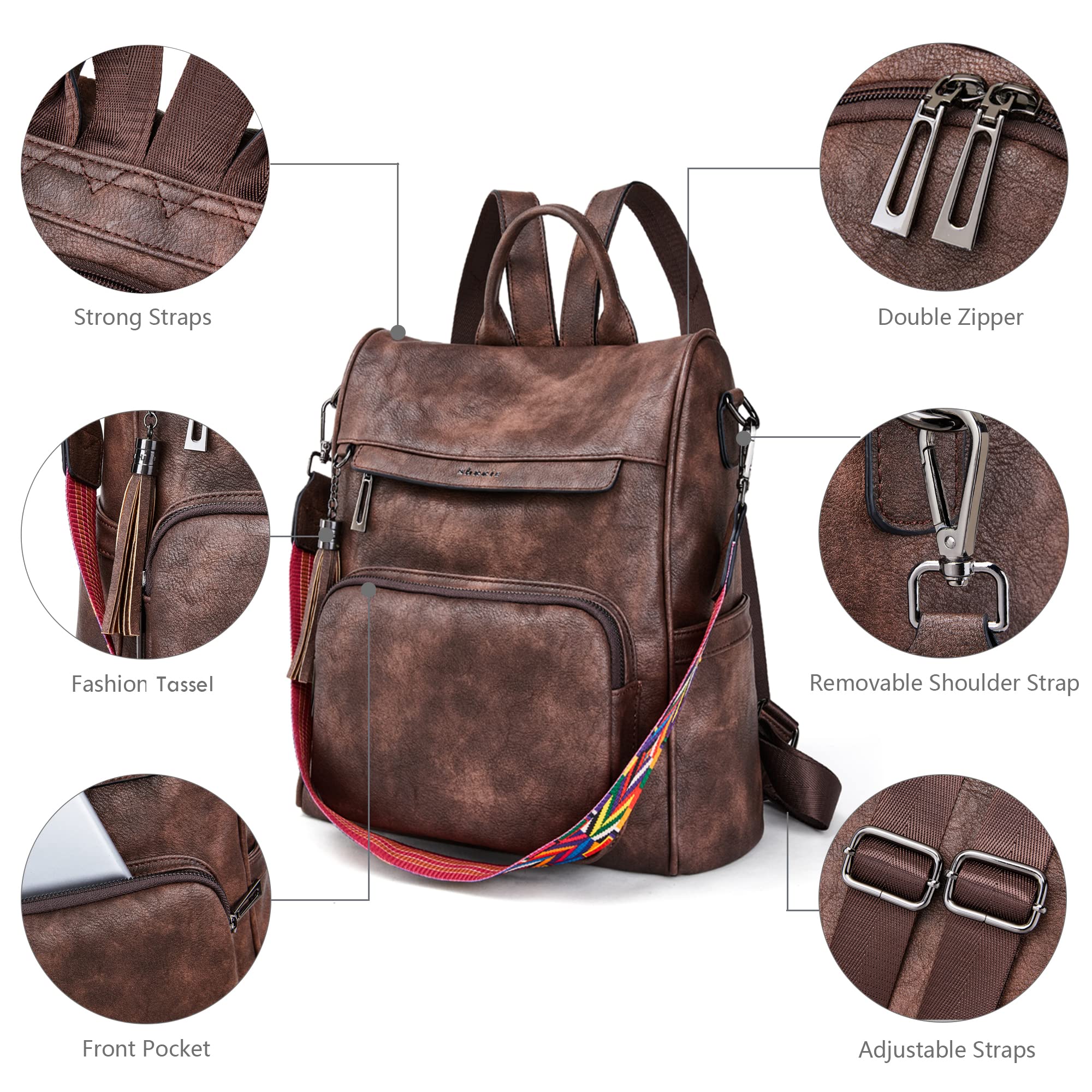Shrrie Women's PU Leather Anti-Theft Travel Backpack Purse - Stylish Shoulder Bag with Tassel for Work, College & Daily Commute