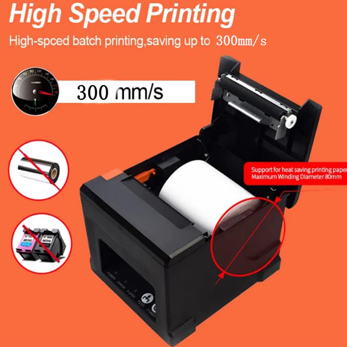 80mm 3 Inch POS Thermal Receipt Printer with Auto Cutter - Commercial Kitchen & Restaurant Bill Printer with LAN/USB Connectivity, Cash Drawer Support (Not Compatible with Square/Doordash/Uber Eats) - Perfect for Fast Food Restaurants, Cafes, and Retail Stores