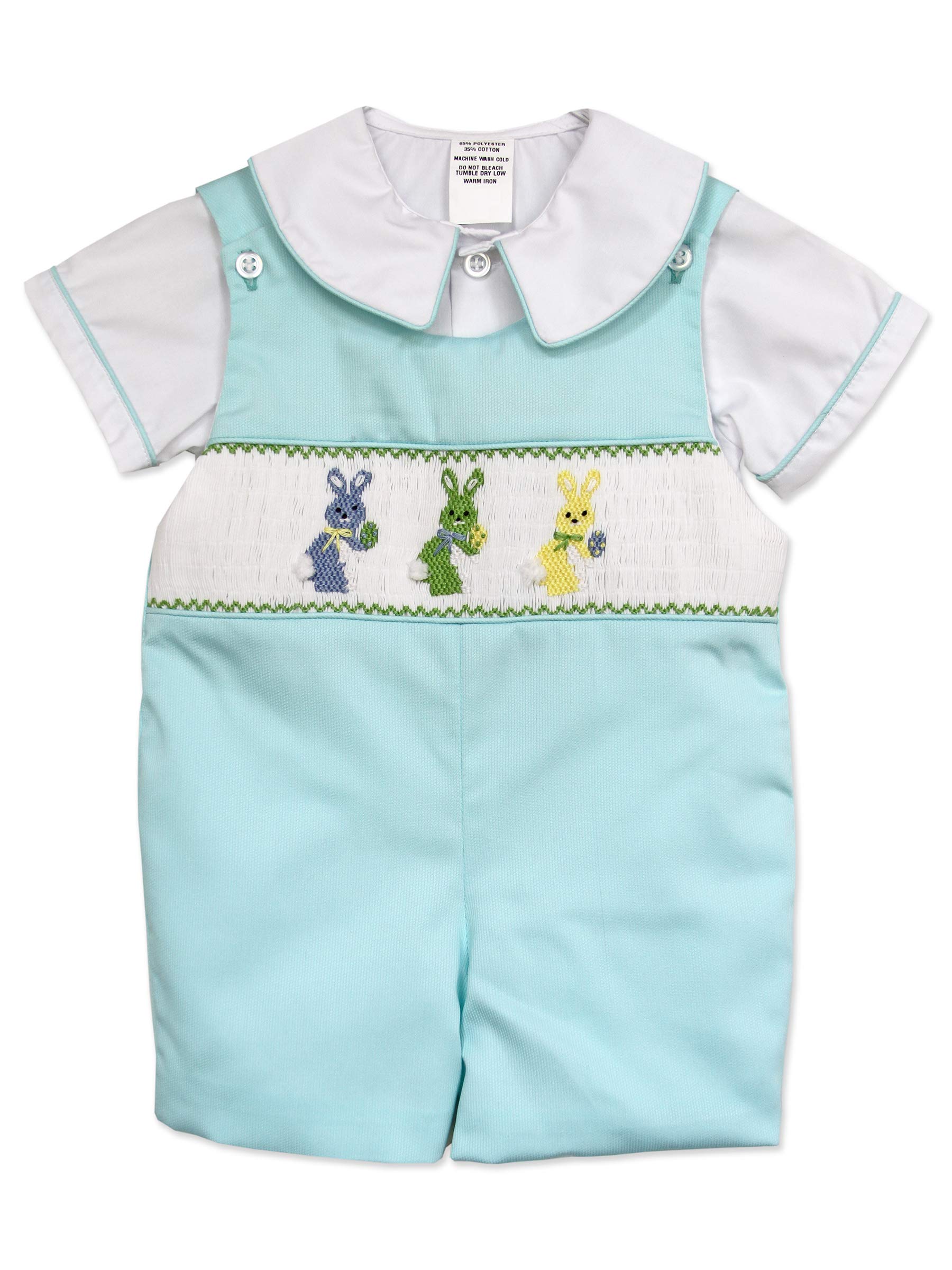 Easter Bunny Romper for Boys - Hand Smocked Shortall Outfit | Elegant Kids Clothes for Spring Photoshoot & Holiday Celebrations