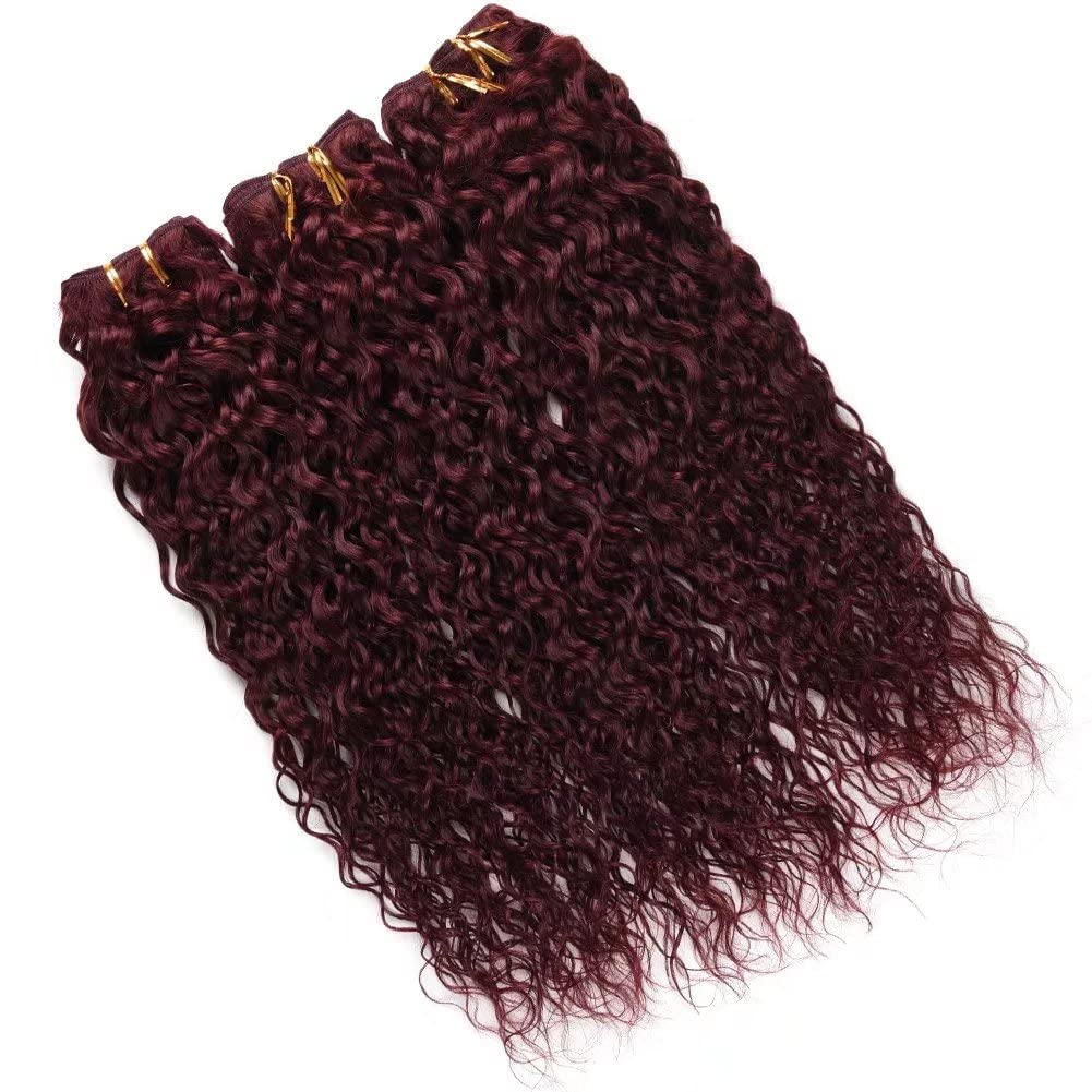 FEEL ME 99j Burgundy Brazilian Water Wave Human Hair Bundles - 8A Mink Brazilian Hair Weave (3 Bundles, 300g Total) - Unprocessed Virgin Human Hair Extensions for Wet & Wavy Styles - Perfect for Everyday Wear, Special Occasions & Salon Styling (10