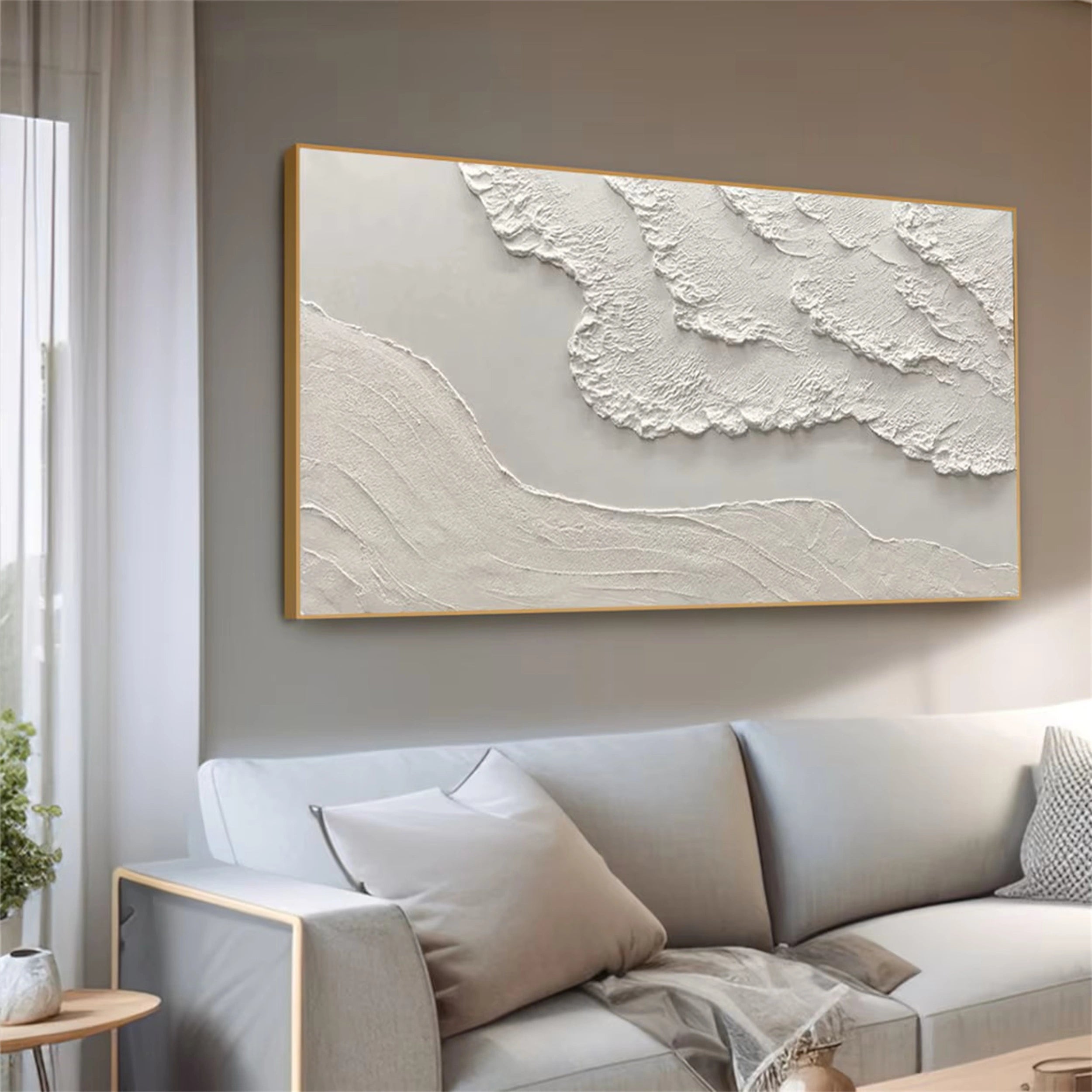 Minimalist Beige Textured Wall Art - Modern Abstract Canvas Painting for Living Room, Bedroom & Office Decor #MM103