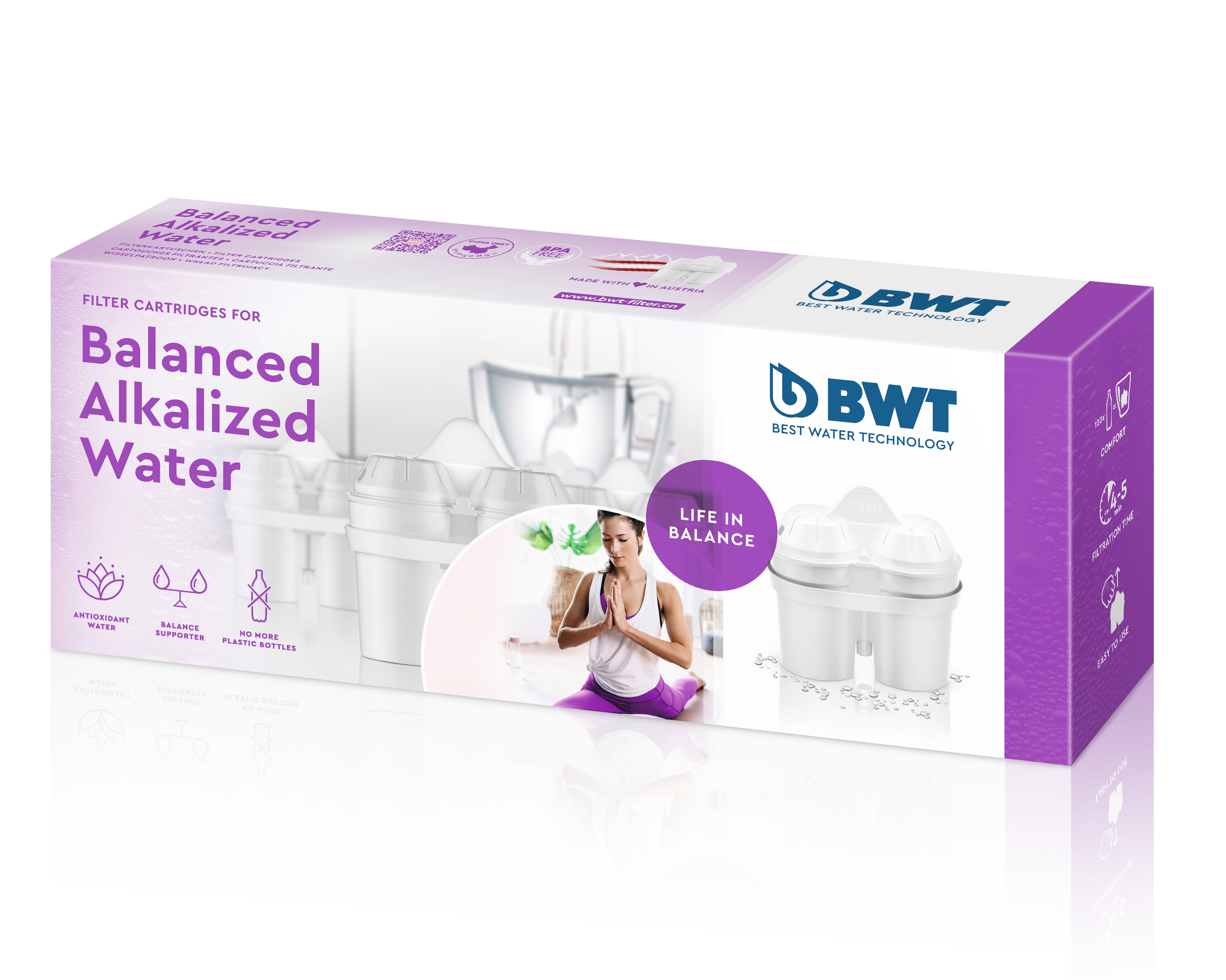 BWT F814464 Alkaline Water Filter Cartridge - 3 Pack for Refrigerators & Under Sink Water Filtration Systems - Improves Taste & pH Balance